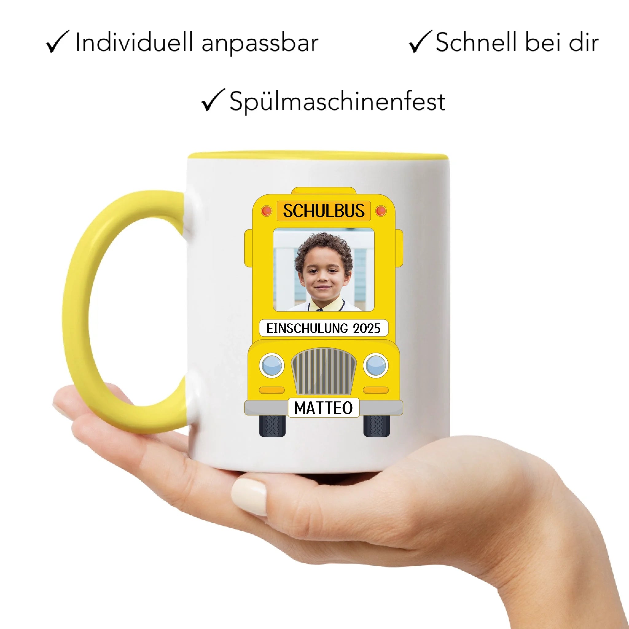 Foto Tasse Schulkind Junge Mädchen, Einschulung Schulanfang Fototasse Personalisiert mit Name Bild, Einschulungsgeschenk ersten Schultag für Erstklässler