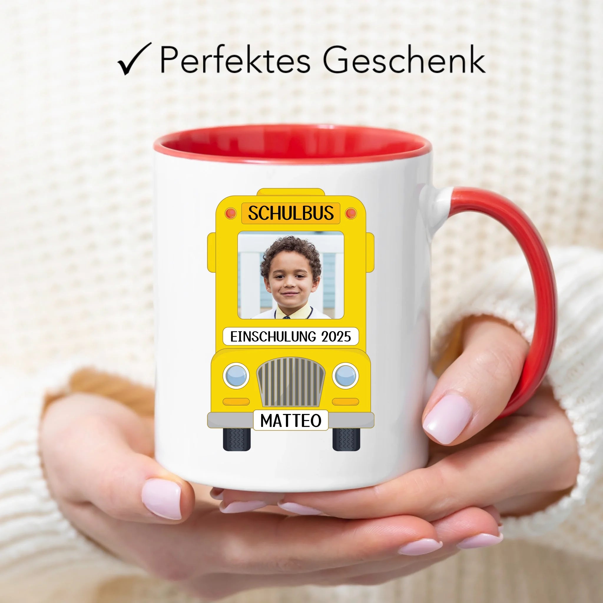 Foto Tasse Schulkind Junge Mädchen, Einschulung Schulanfang Fototasse Personalisiert mit Name Bild, Einschulungsgeschenk ersten Schultag für Erstklässler