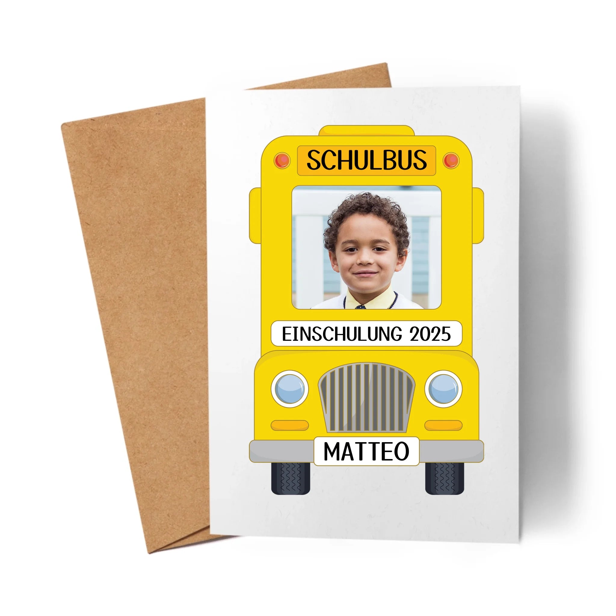 Karte Schulkind Junge, Einschulung Schulanfang Grußkarte Personalisiert mit Name, Einschulungskarte zum ersten Schultag für Erstklässler - Klappkarte mit Umschlag