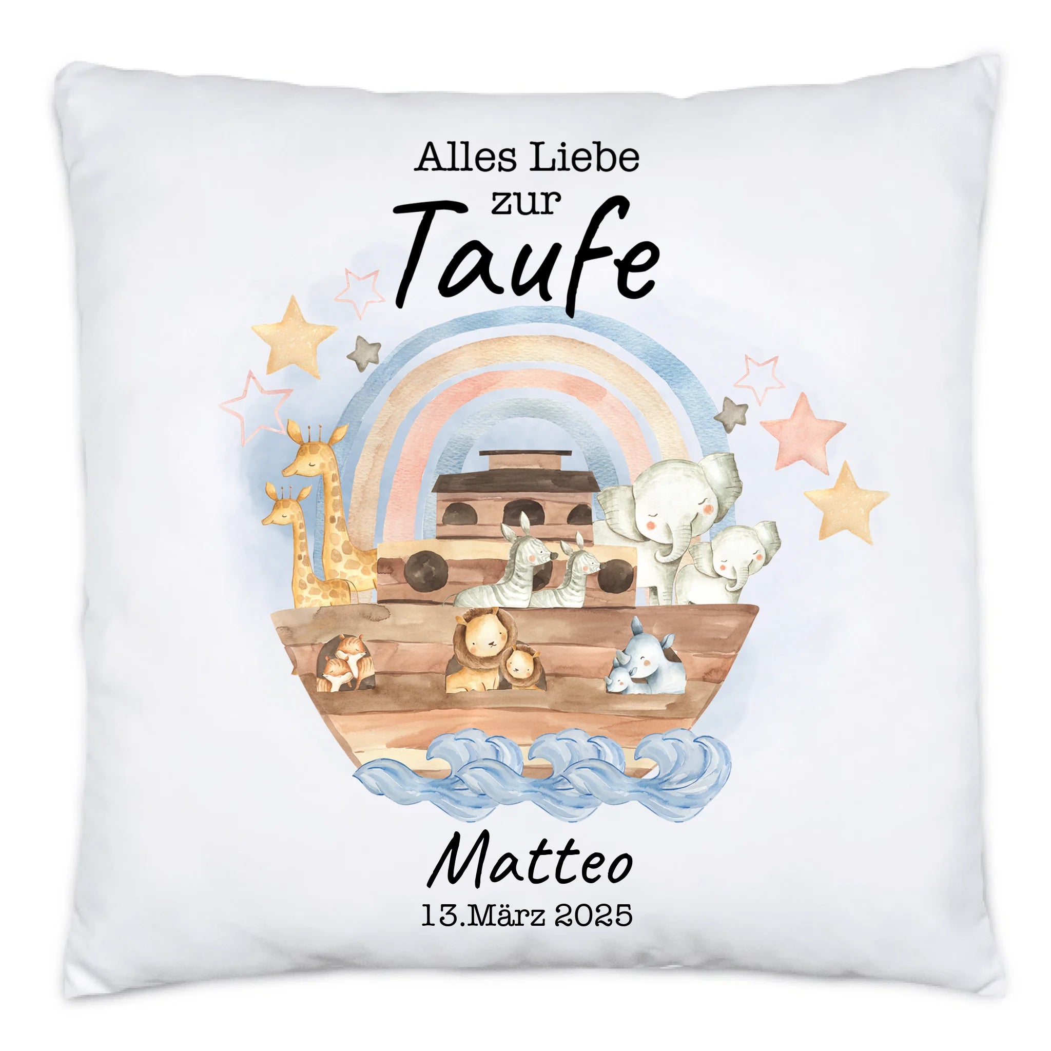 Kissen Taufe Personalisiert Arche Noah Junge Mädchen Taufgeschenk Patenkind Glückwünsche zur Taufe - Kissen inkl. Füllung