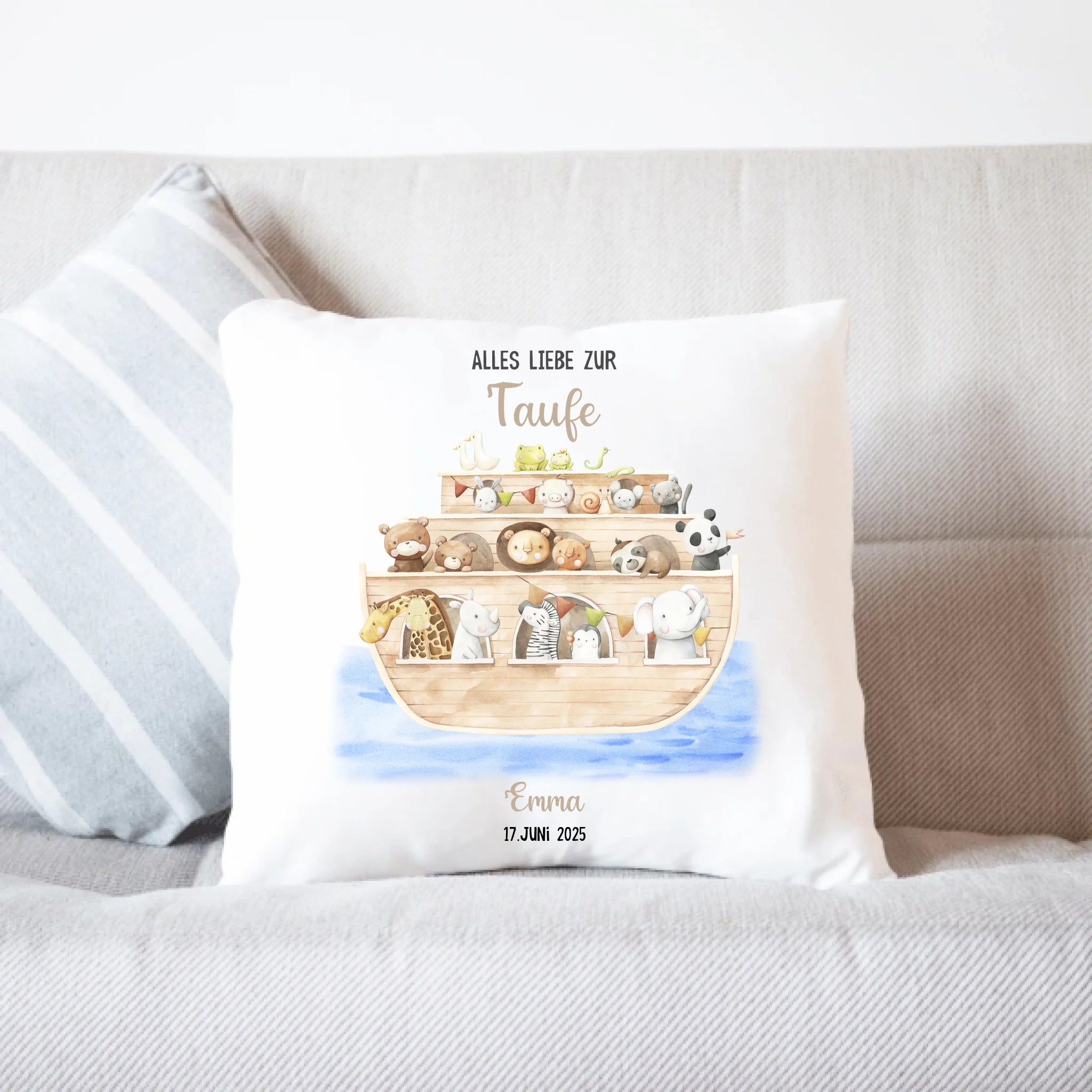Kissen Taufe Personalisiert Arche Noah Taufgeschenk Junge Mädchen Patenkind Glückwünsche zur Taufe Geschenk zur Taufe - Kissen inkl. Füllung