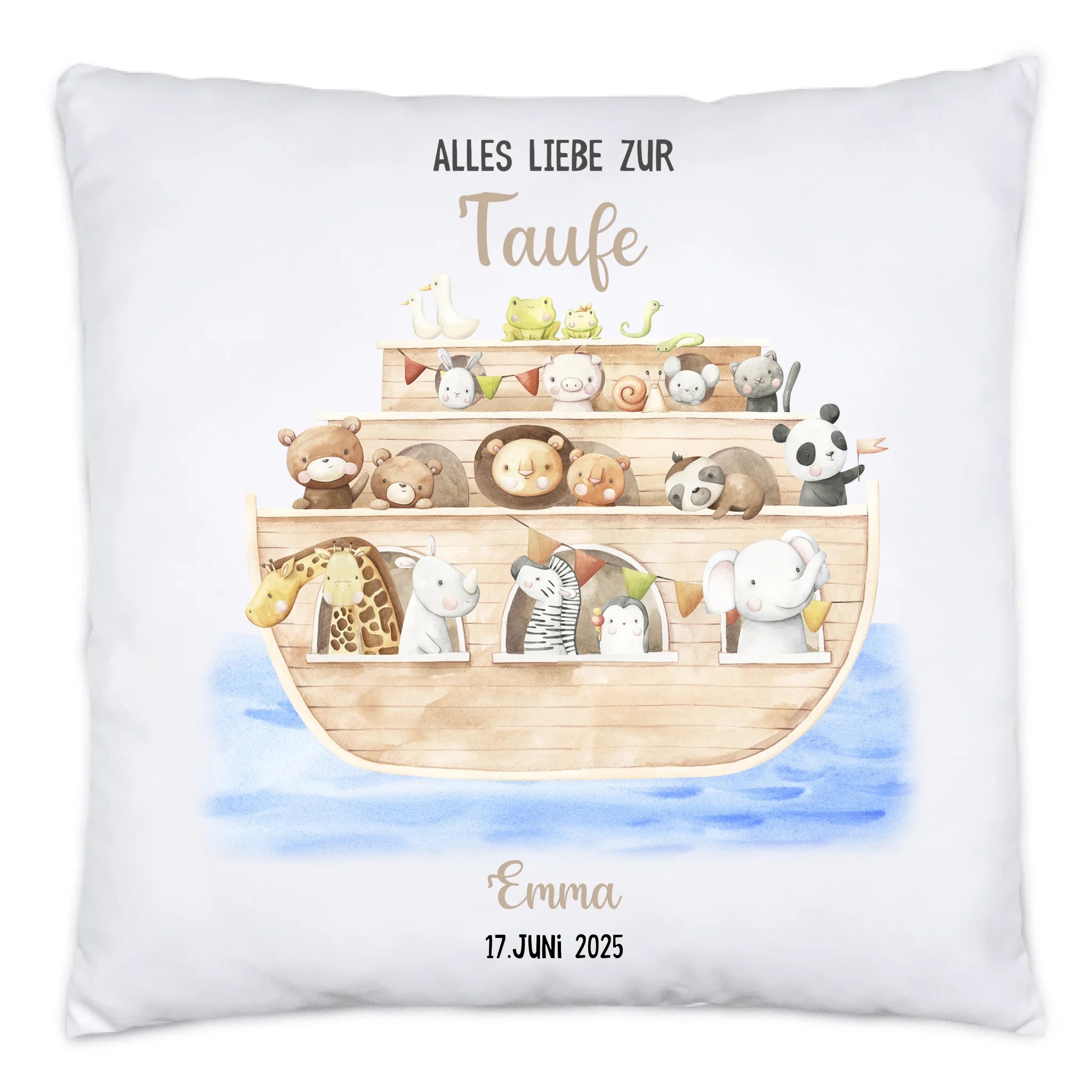 Kissen Taufe Personalisiert Arche Noah Taufgeschenk Junge Mädchen Patenkind Glückwünsche zur Taufe Geschenk zur Taufe - Kissen inkl. Füllung
