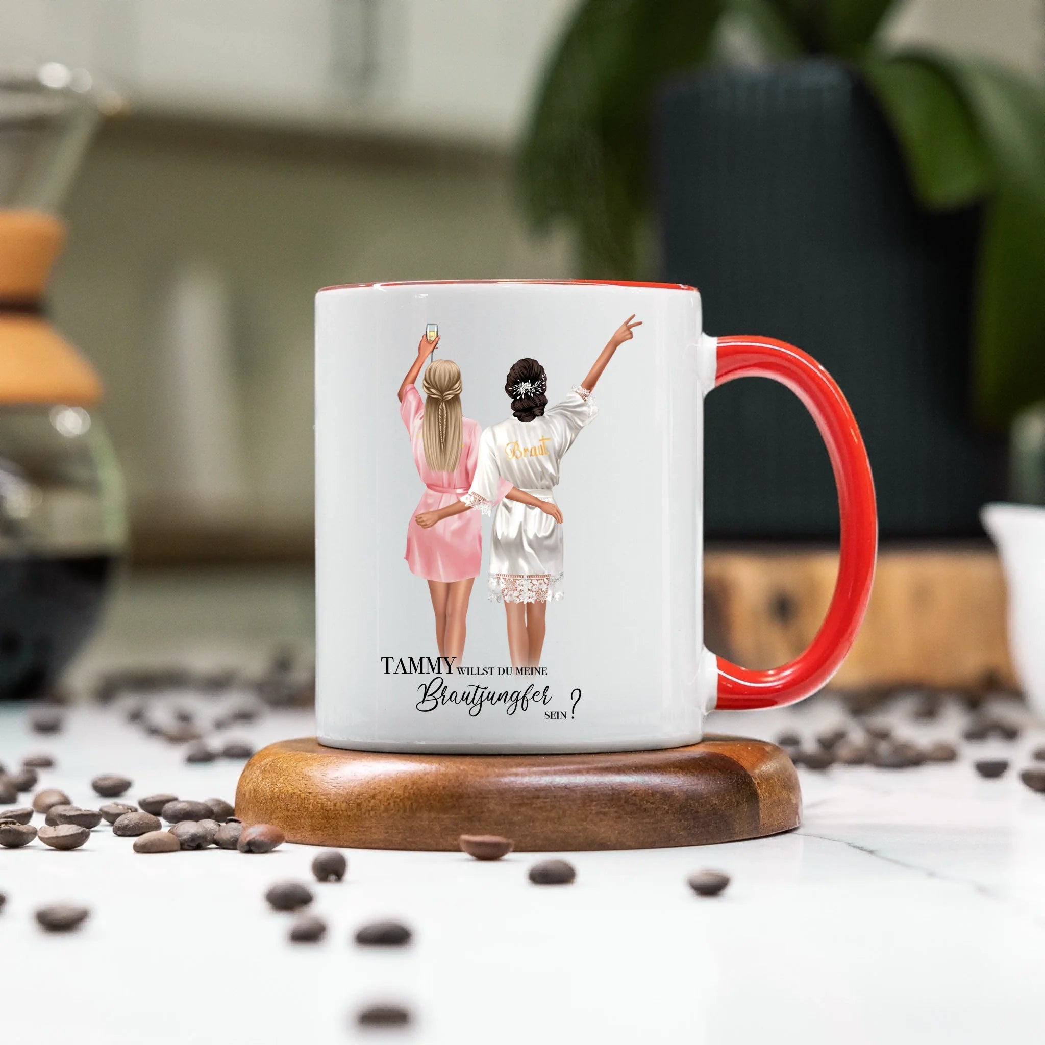 Tasse Brautjungfer Geschenk, Braut Frage & Danke, Willst du meine Trauzeugin sein, Personalisiert mit Name - Geschenk Freundinnen