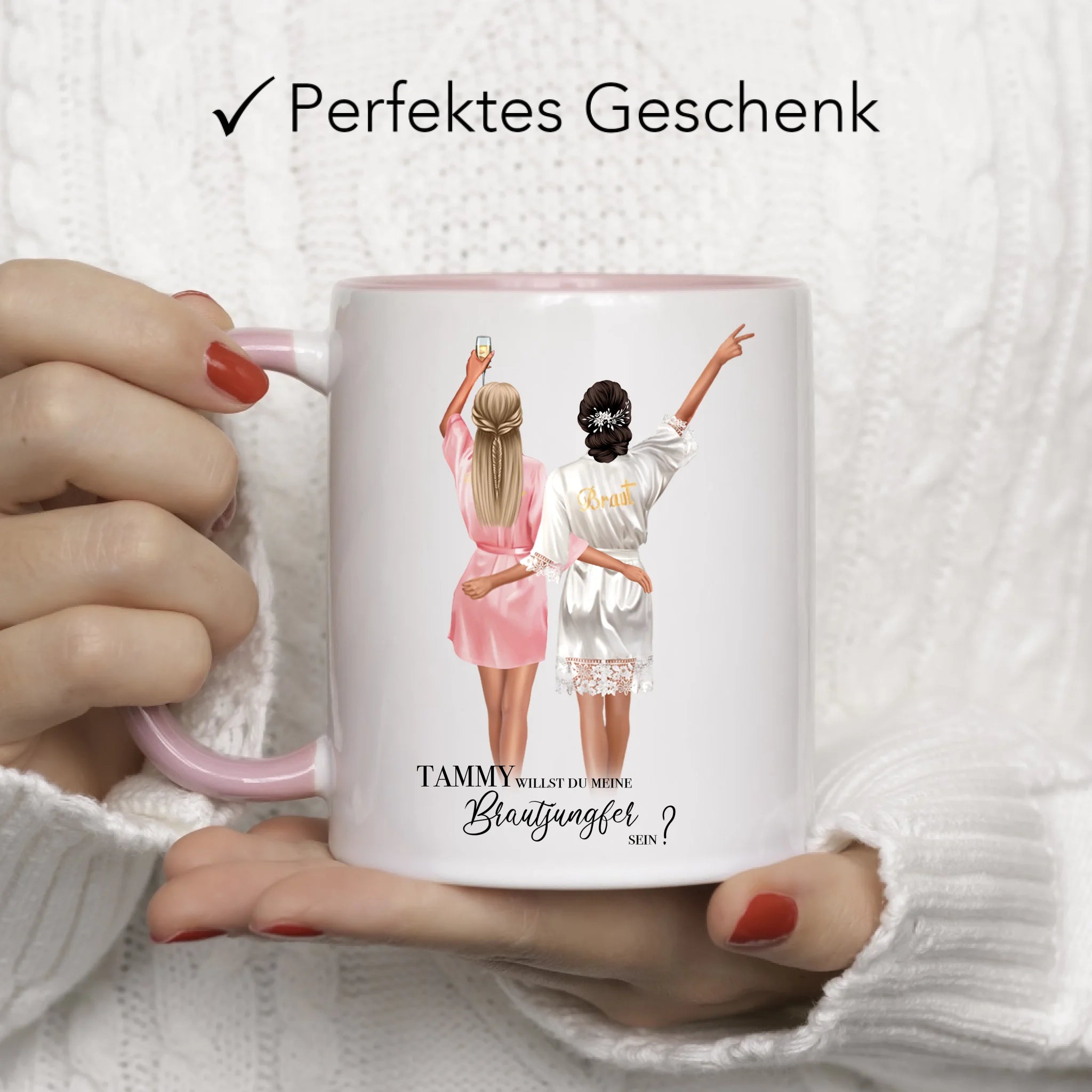Tasse Brautjungfer Geschenk, Braut Frage & Danke, Willst du meine Trauzeugin sein, Personalisiert mit Name - Geschenk Freundinnen