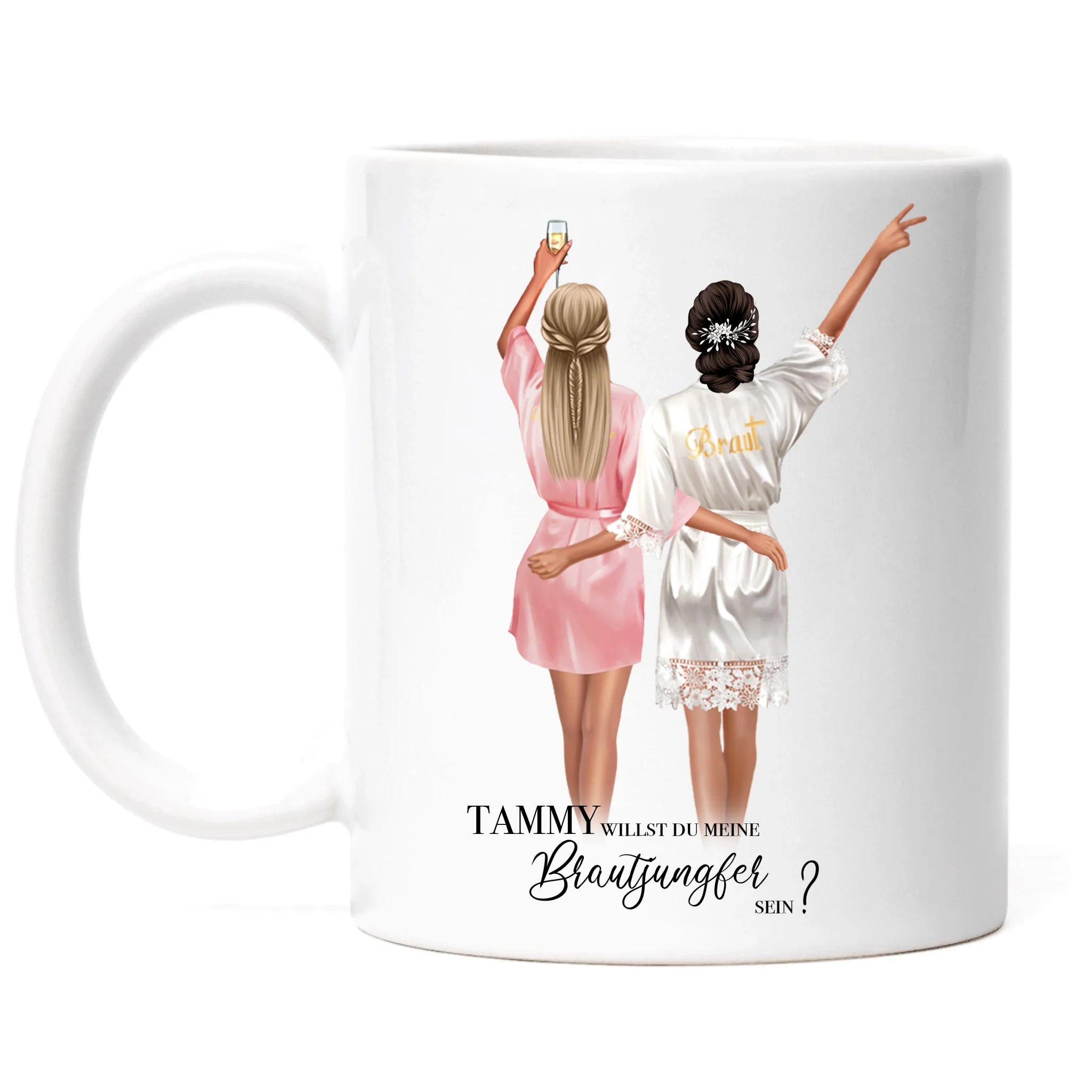 Tasse Brautjungfer Geschenk, Braut Frage & Danke, Willst du meine Trauzeugin sein, Personalisiert mit Name - Geschenk Freundinnen