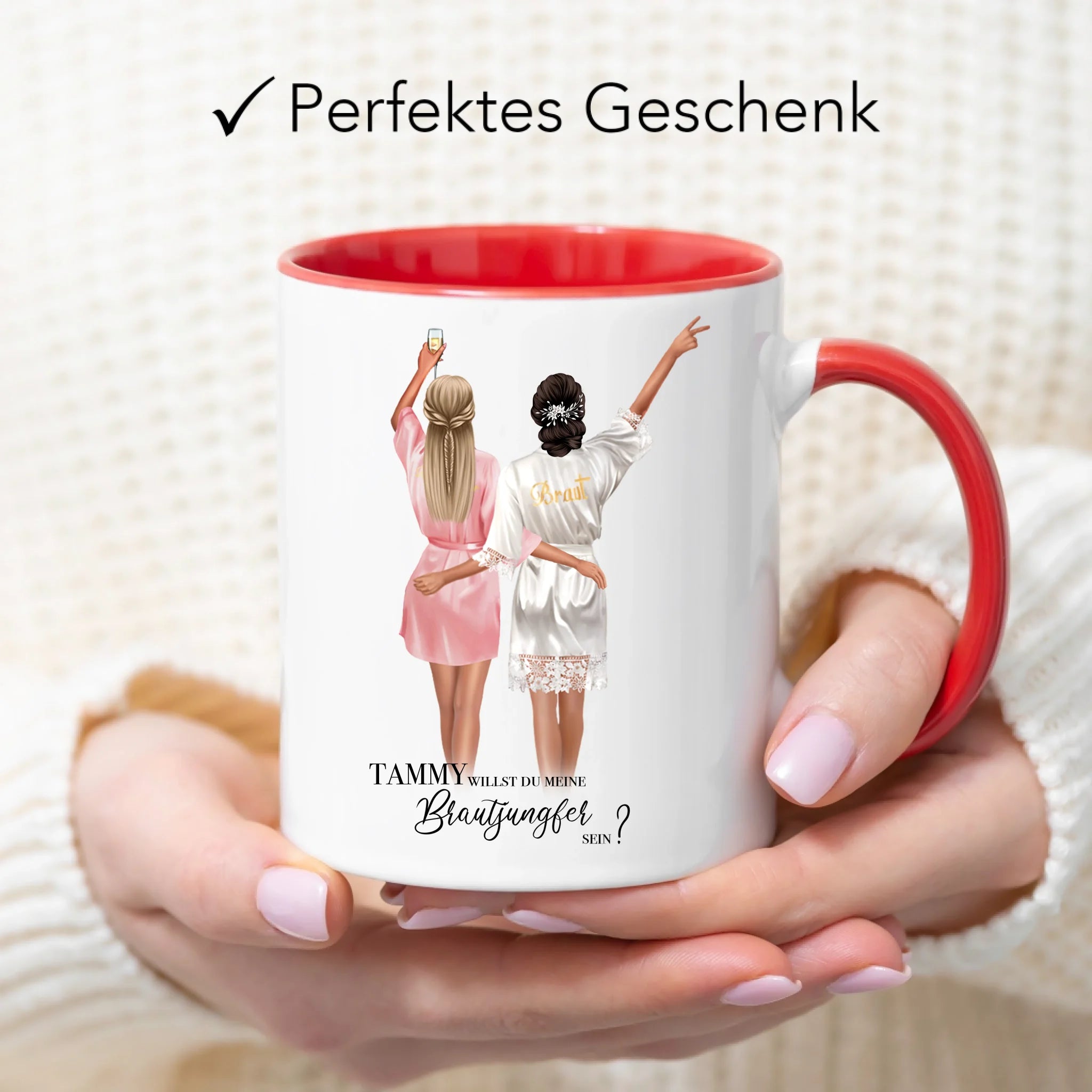 Tasse Brautjungfer Geschenk, Braut Frage & Danke, Willst du meine Trauzeugin sein, Personalisiert mit Name - Geschenk Freundinnen