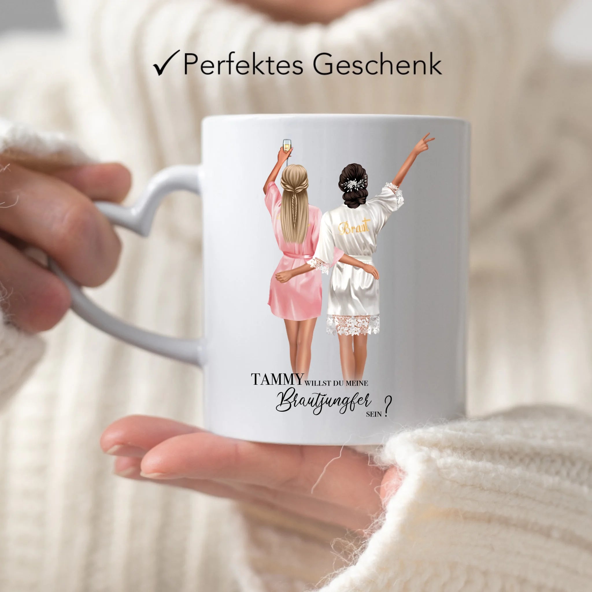 Tasse Brautjungfer Geschenk, Braut Frage & Danke, Willst du meine Trauzeugin sein, Personalisiert mit Name - Geschenk Freundinnen