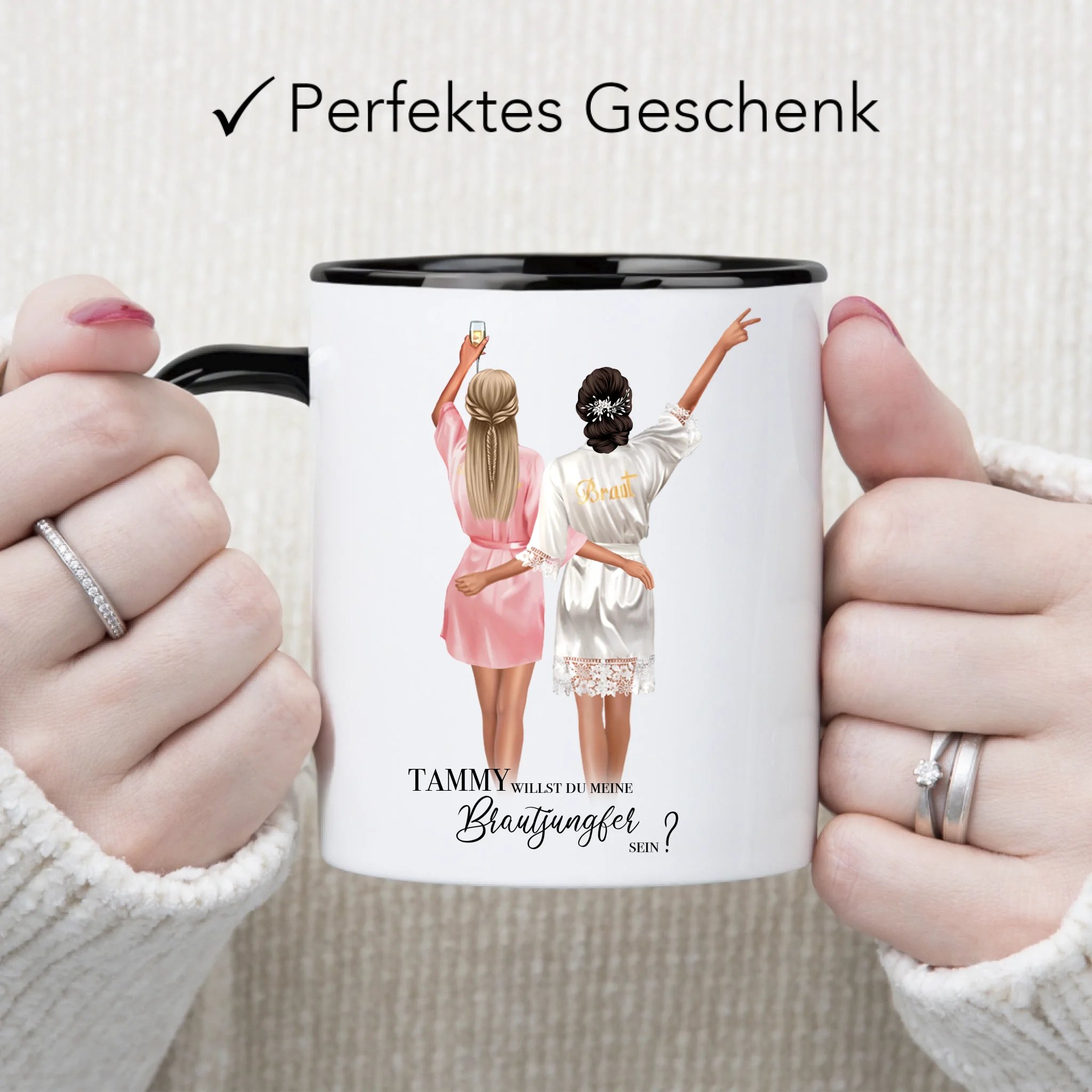 Tasse Brautjungfer Geschenk, Braut Frage & Danke, Willst du meine Trauzeugin sein, Personalisiert mit Name - Geschenk Freundinnen