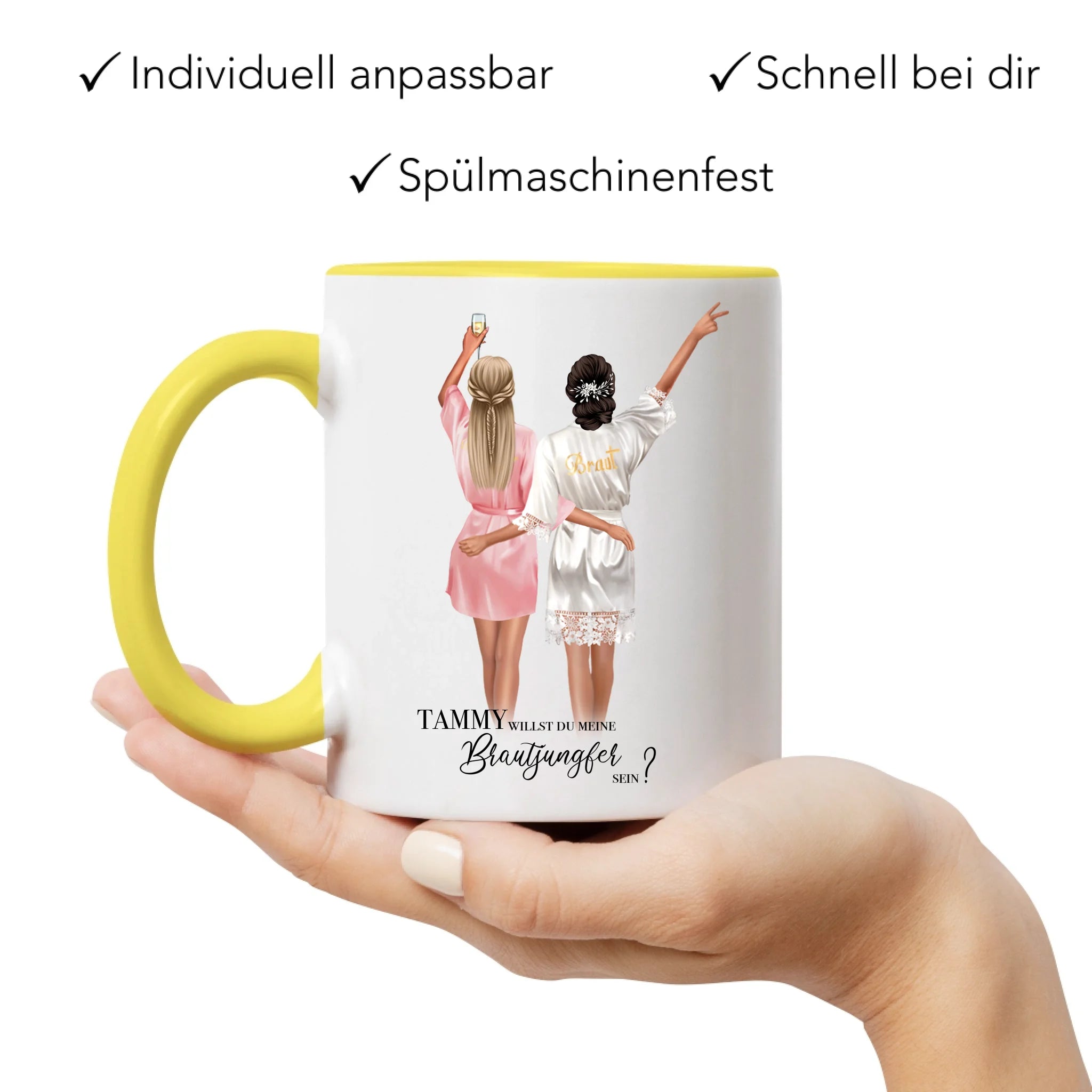 Tasse Brautjungfer Geschenk, Braut Frage & Danke, Willst du meine Trauzeugin sein, Personalisiert mit Name - Geschenk Freundinnen