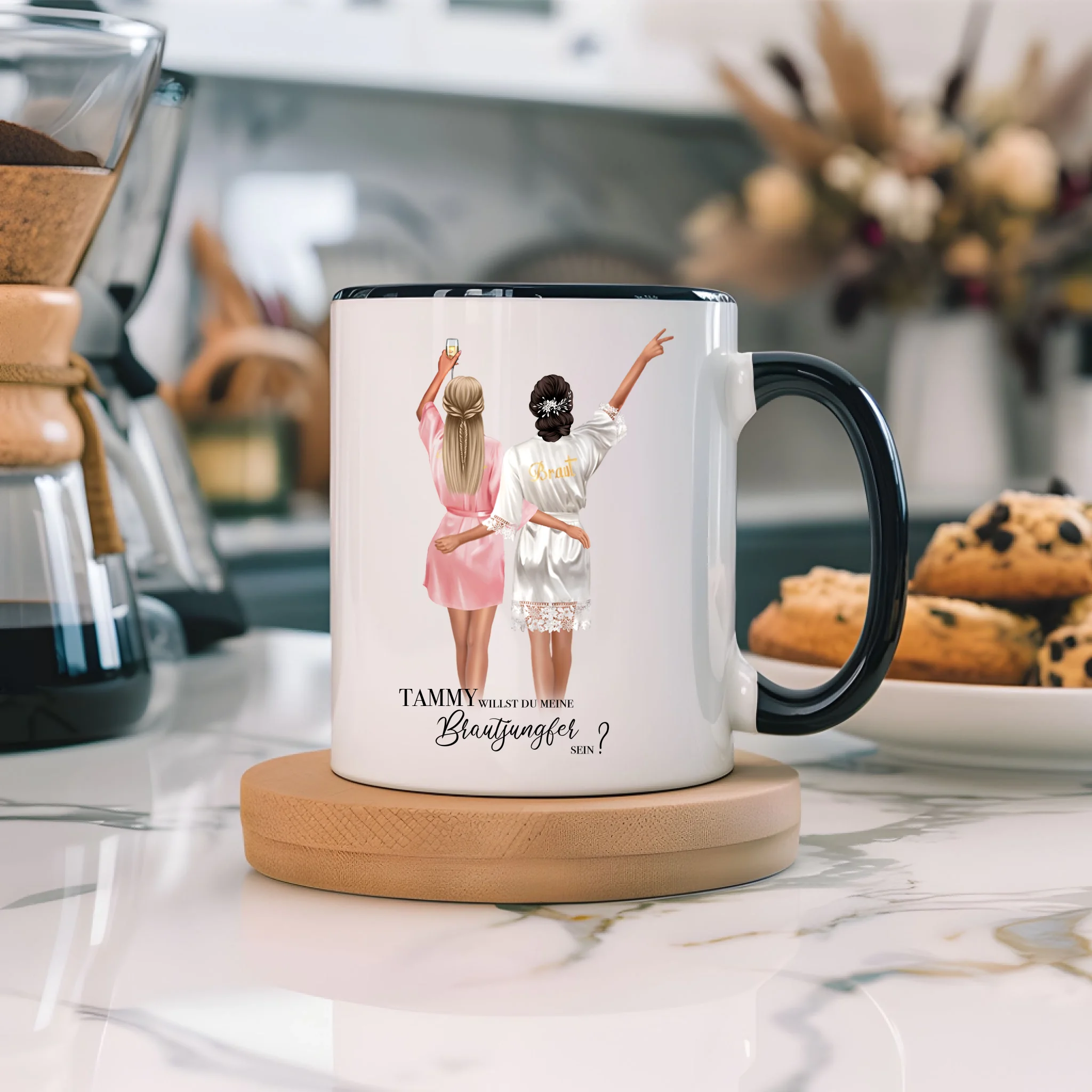 Tasse Brautjungfer Geschenk, Braut Frage & Danke, Willst du meine Trauzeugin sein, Personalisiert mit Name - Geschenk Freundinnen