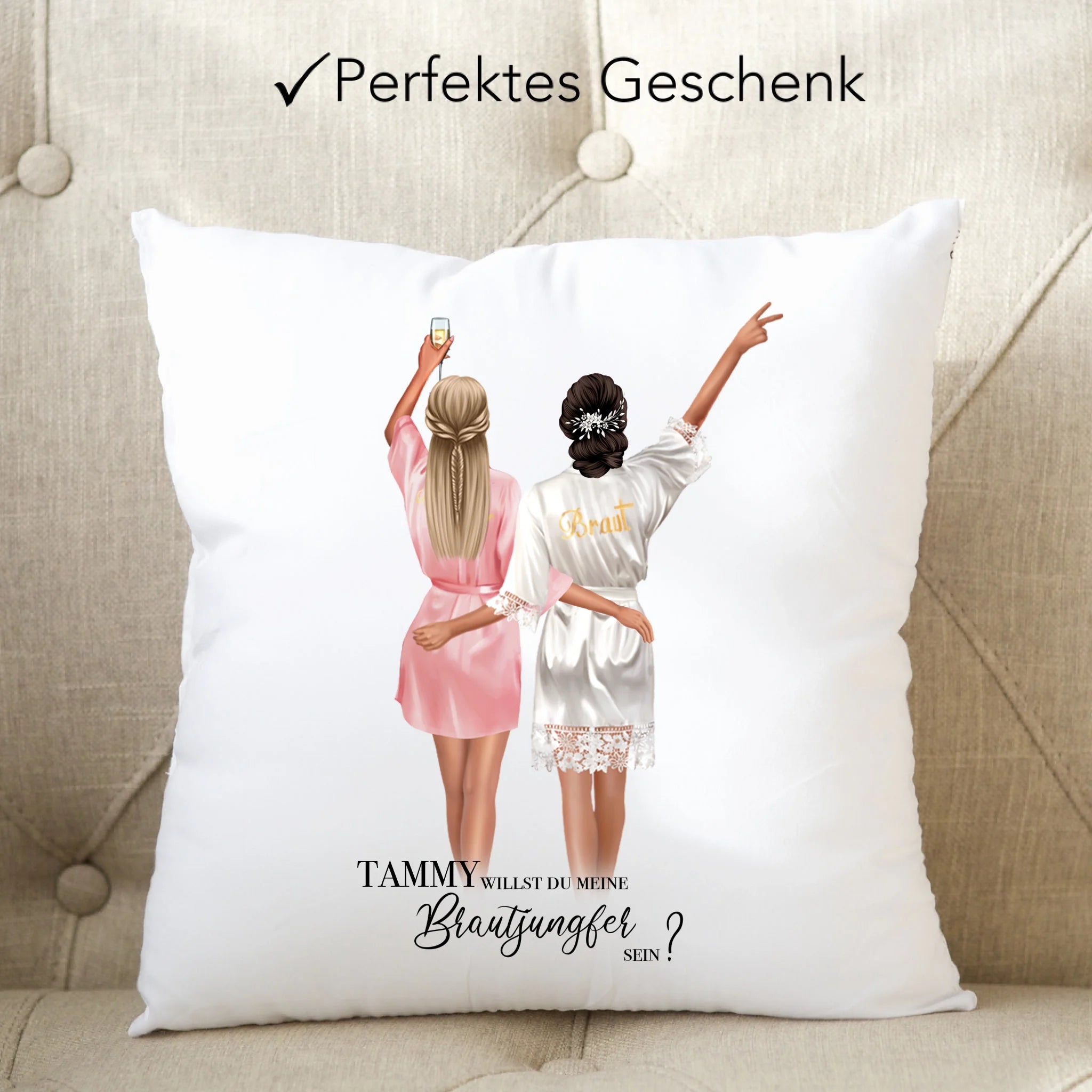 Kissen Brautjungfer Geschenk, Braut Frage & Danke, Willst du meine Trauzeugin sein, Personalisiert mit Name - Geschenk Freundinnen - Kissen inkl. Füllung