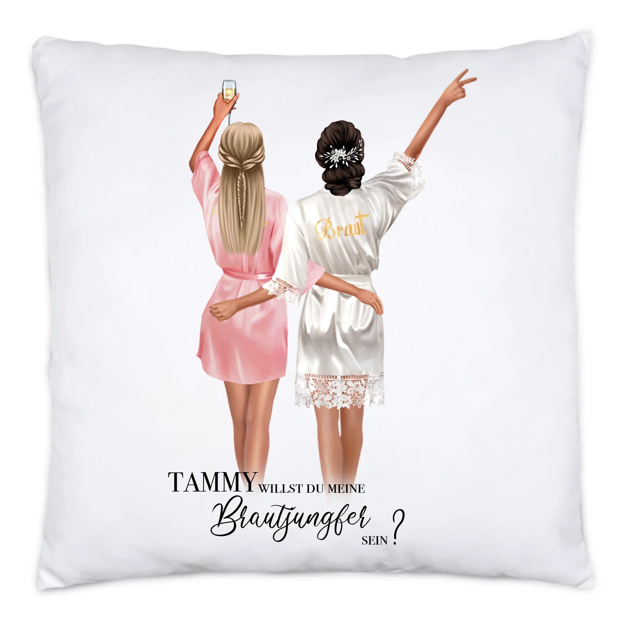 Kissen Brautjungfer Geschenk, Braut Frage & Danke, Willst du meine Trauzeugin sein, Personalisiert mit Name - Geschenk Freundinnen - Kissen inkl. Füllung