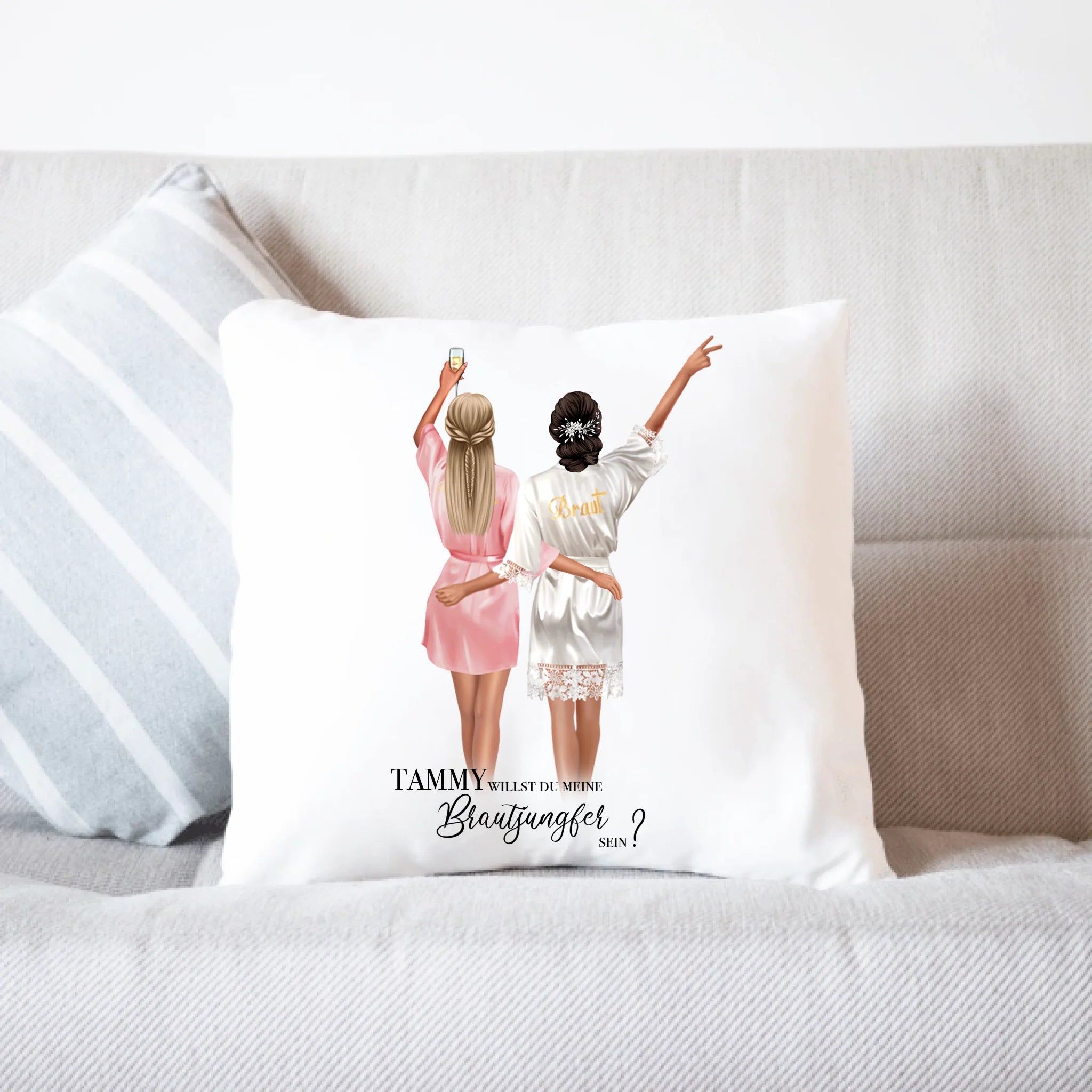 Kissen Brautjungfer Geschenk, Braut Frage & Danke, Willst du meine Trauzeugin sein, Personalisiert mit Name - Geschenk Freundinnen - Kissen inkl. Füllung