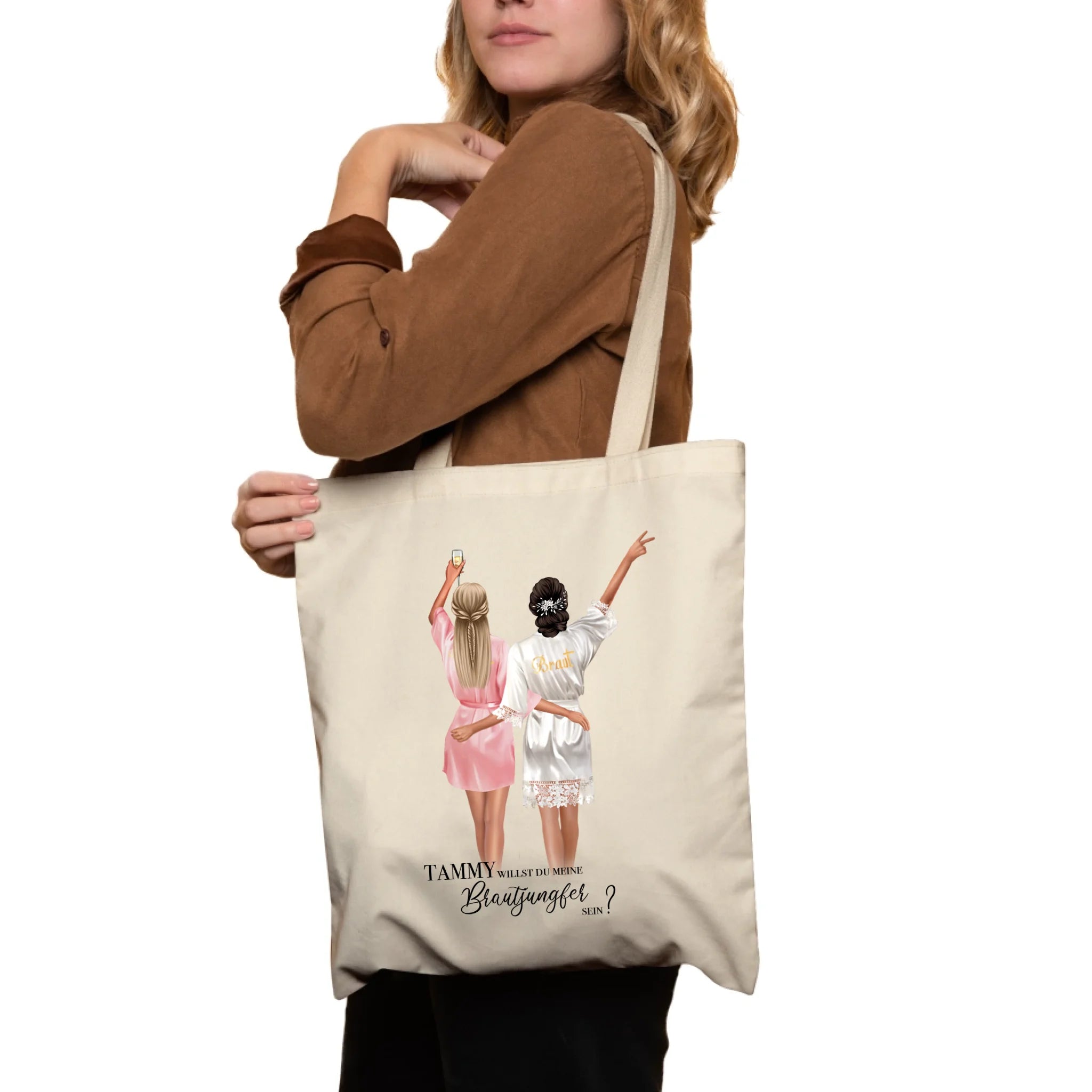 Jutebeutel Brautjungfer Geschenk, Braut Frage & Danke, Willst du meine Trauzeugin sein, Tasche Personalisiert mit Name - Geschenk Freundinnen