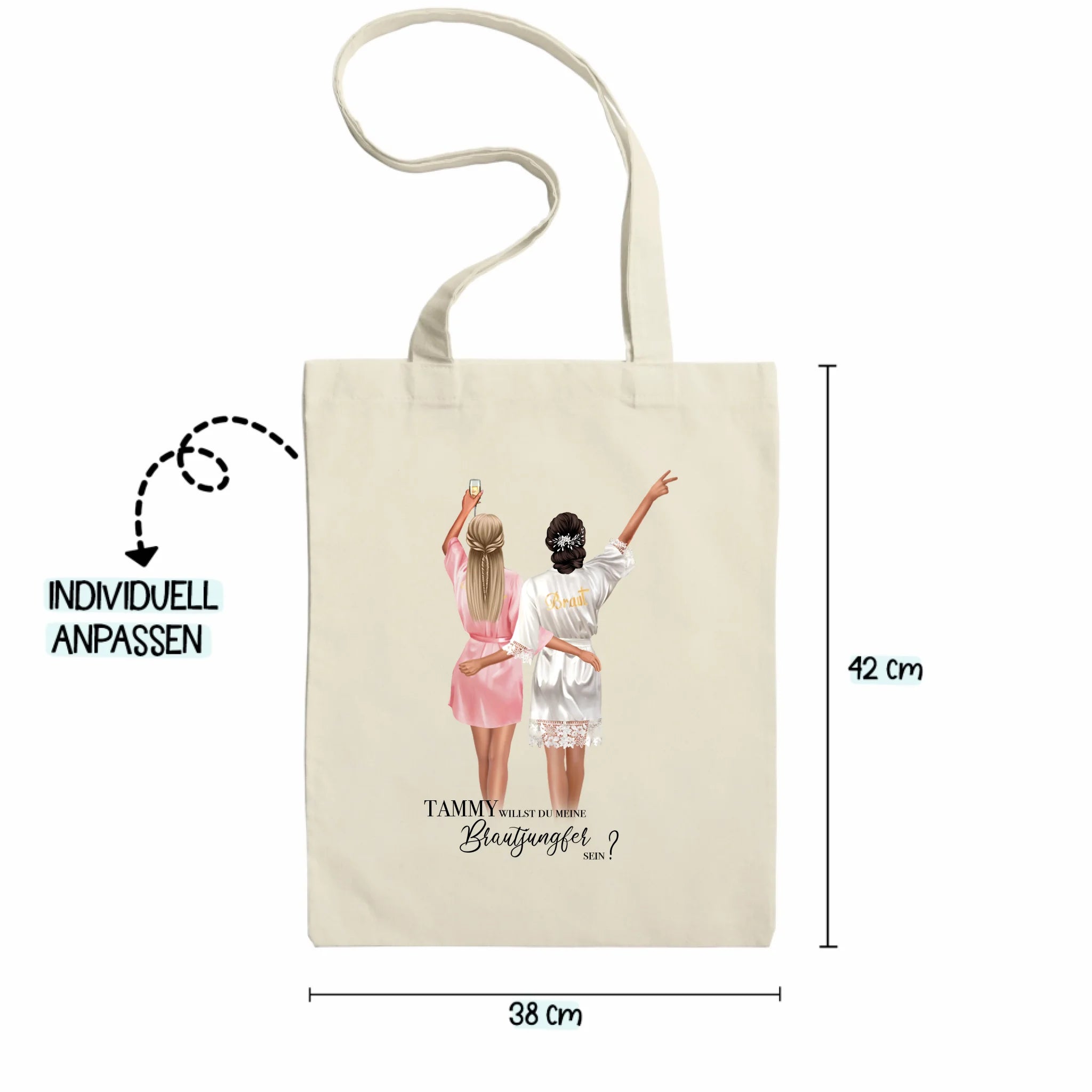 Jutebeutel Brautjungfer Geschenk, Braut Frage & Danke, Willst du meine Trauzeugin sein, Tasche Personalisiert mit Name - Geschenk Freundinnen