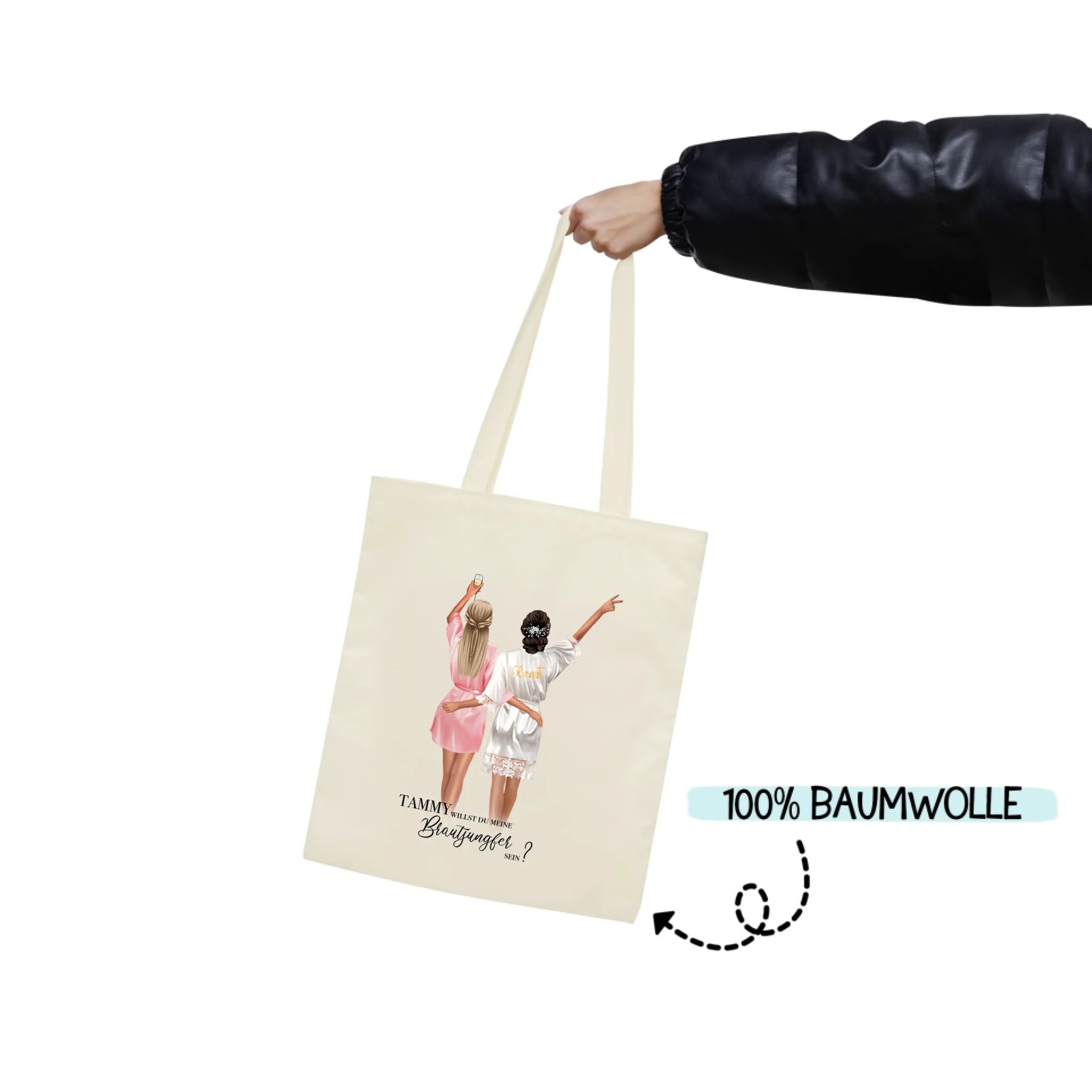 Jutebeutel Brautjungfer Geschenk, Braut Frage & Danke, Willst du meine Trauzeugin sein, Tasche Personalisiert mit Name - Geschenk Freundinnen