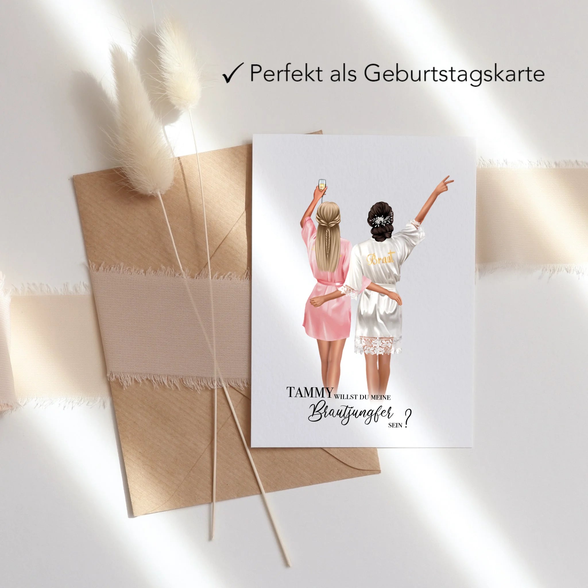 Karte Brautjungfer Geschenk, Braut Frage & Danke, Willst du meine Trauzeugin sein, Personalisiert mit Name - Geschenk Freundinnen - Klappkarte mit Umschlag