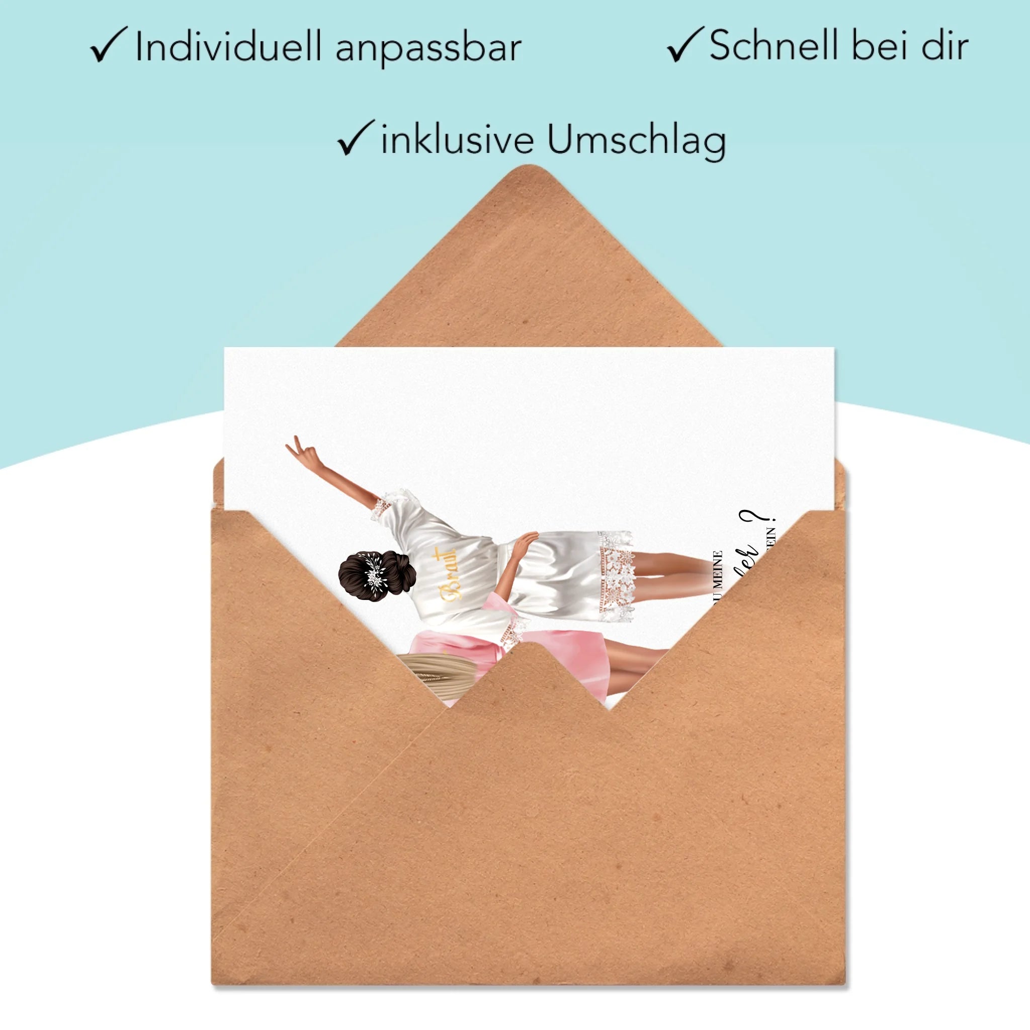 Karte Brautjungfer Geschenk, Braut Frage & Danke, Willst du meine Trauzeugin sein, Personalisiert mit Name - Geschenk Freundinnen - Klappkarte mit Umschlag