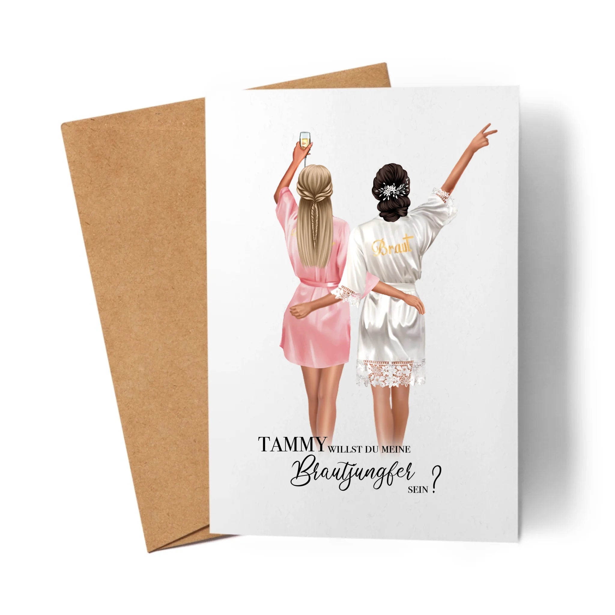 Karte Brautjungfer Geschenk, Braut Frage & Danke, Willst du meine Trauzeugin sein, Personalisiert mit Name - Geschenk Freundinnen - Klappkarte mit Umschlag