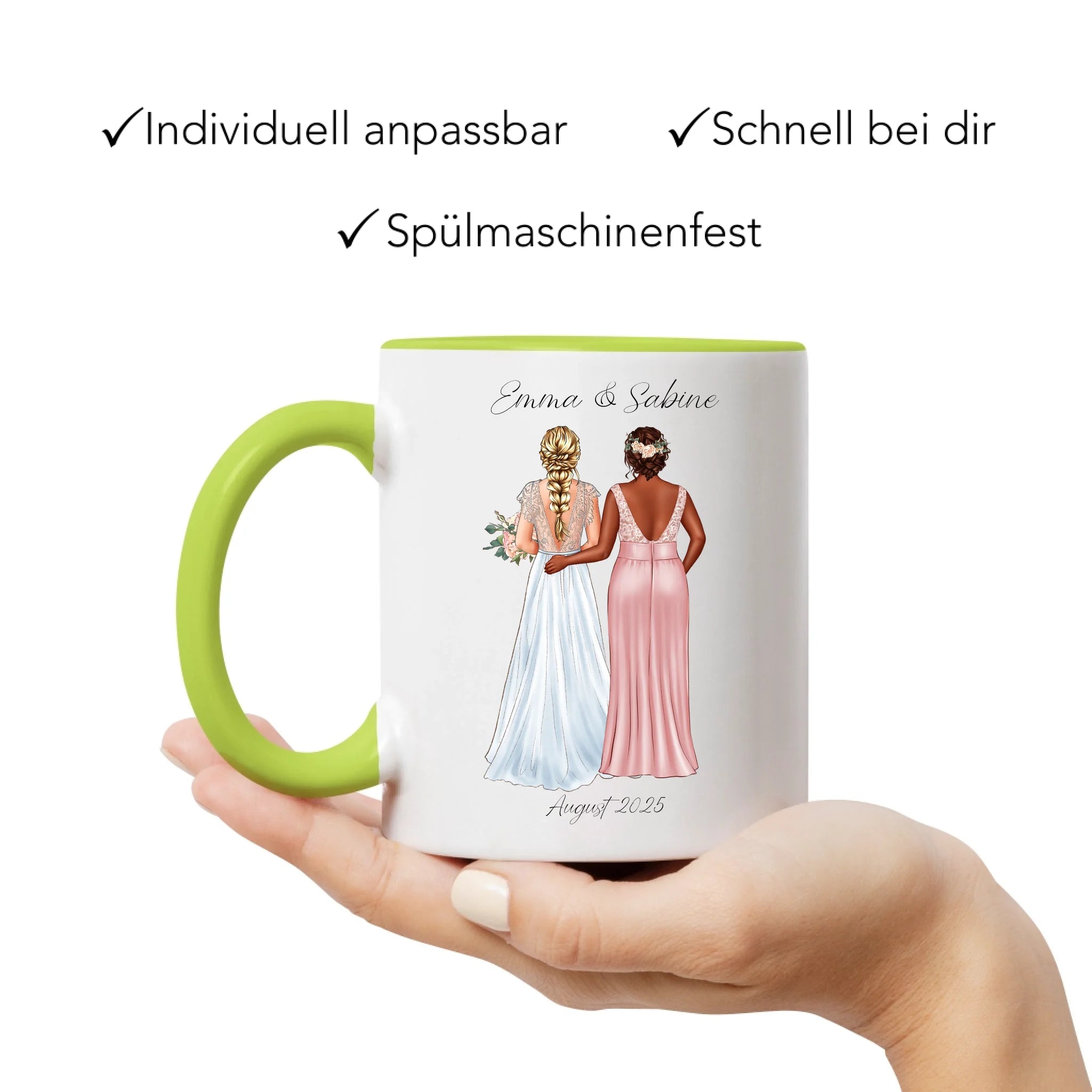 Tasse Trauzeugin Personalisiert mit Name der Braut & Brautjungfer, Frage & Danke-Geschenk für Freundinnen Dankeschön Brautparty & Brautjungfern JGA