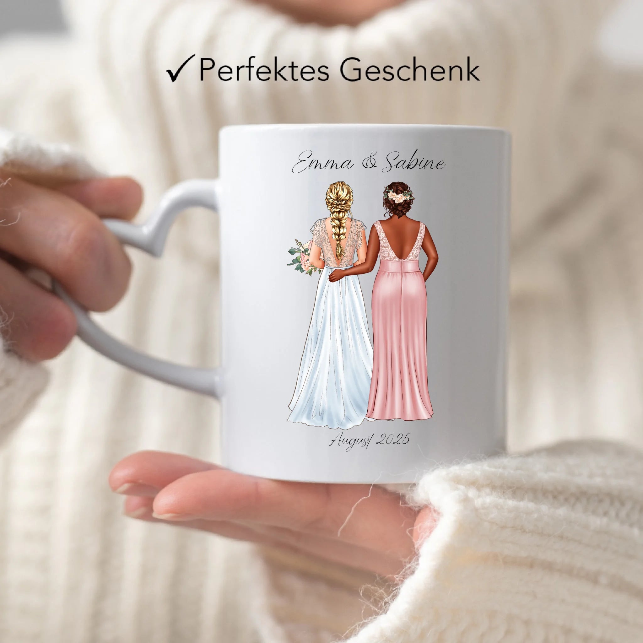 Tasse Trauzeugin Personalisiert mit Name der Braut & Brautjungfer, Frage & Danke-Geschenk für Freundinnen Dankeschön Brautparty & Brautjungfern JGA