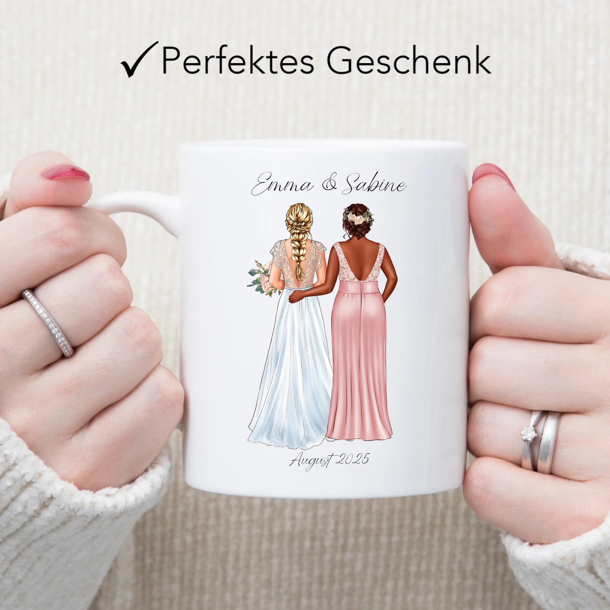 Tasse Trauzeugin Personalisiert mit Name der Braut & Brautjungfer, Frage & Danke-Geschenk für Freundinnen Dankeschön Brautparty & Brautjungfern JGA