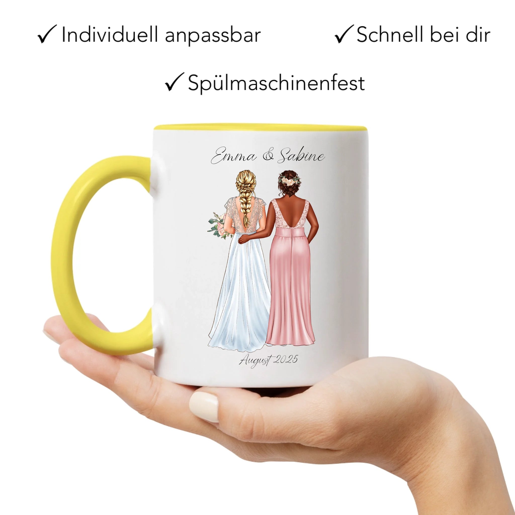 Tasse Trauzeugin Personalisiert mit Name der Braut & Brautjungfer, Frage & Danke-Geschenk für Freundinnen Dankeschön Brautparty & Brautjungfern JGA