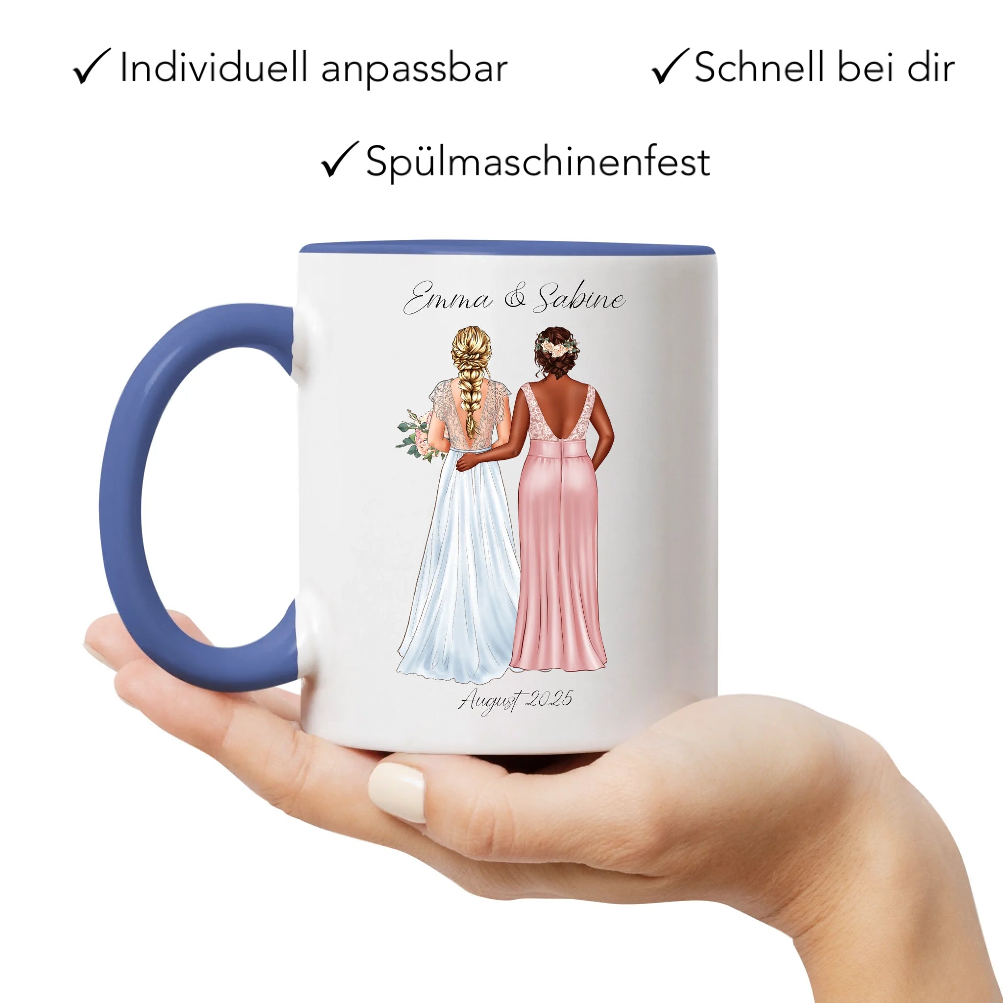 Tasse Trauzeugin Personalisiert mit Name der Braut & Brautjungfer, Frage & Danke-Geschenk für Freundinnen Dankeschön Brautparty & Brautjungfern JGA