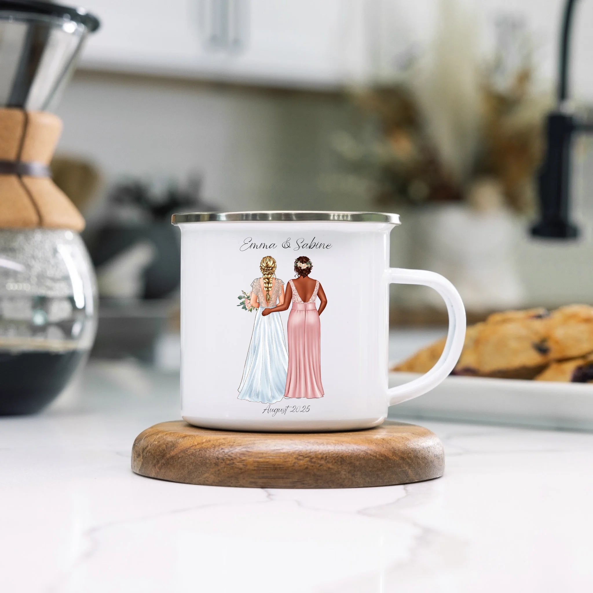 Tasse Trauzeugin Personalisiert mit Name der Braut & Brautjungfer, Frage & Danke-Geschenk für Freundinnen Dankeschön Brautparty & Brautjungfern JGA - Emaille Tasse