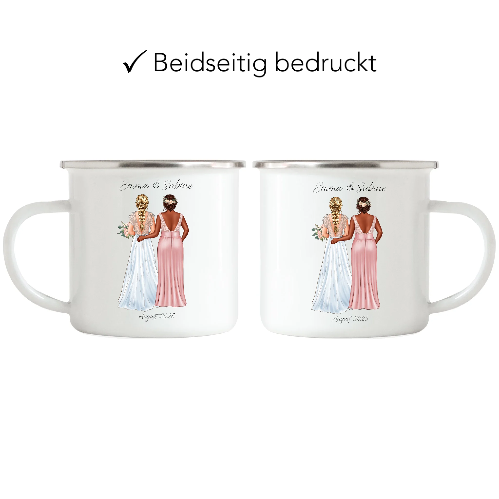 Tasse Trauzeugin Personalisiert mit Name der Braut & Brautjungfer, Frage & Danke-Geschenk für Freundinnen Dankeschön Brautparty & Brautjungfern JGA - Emaille Tasse
