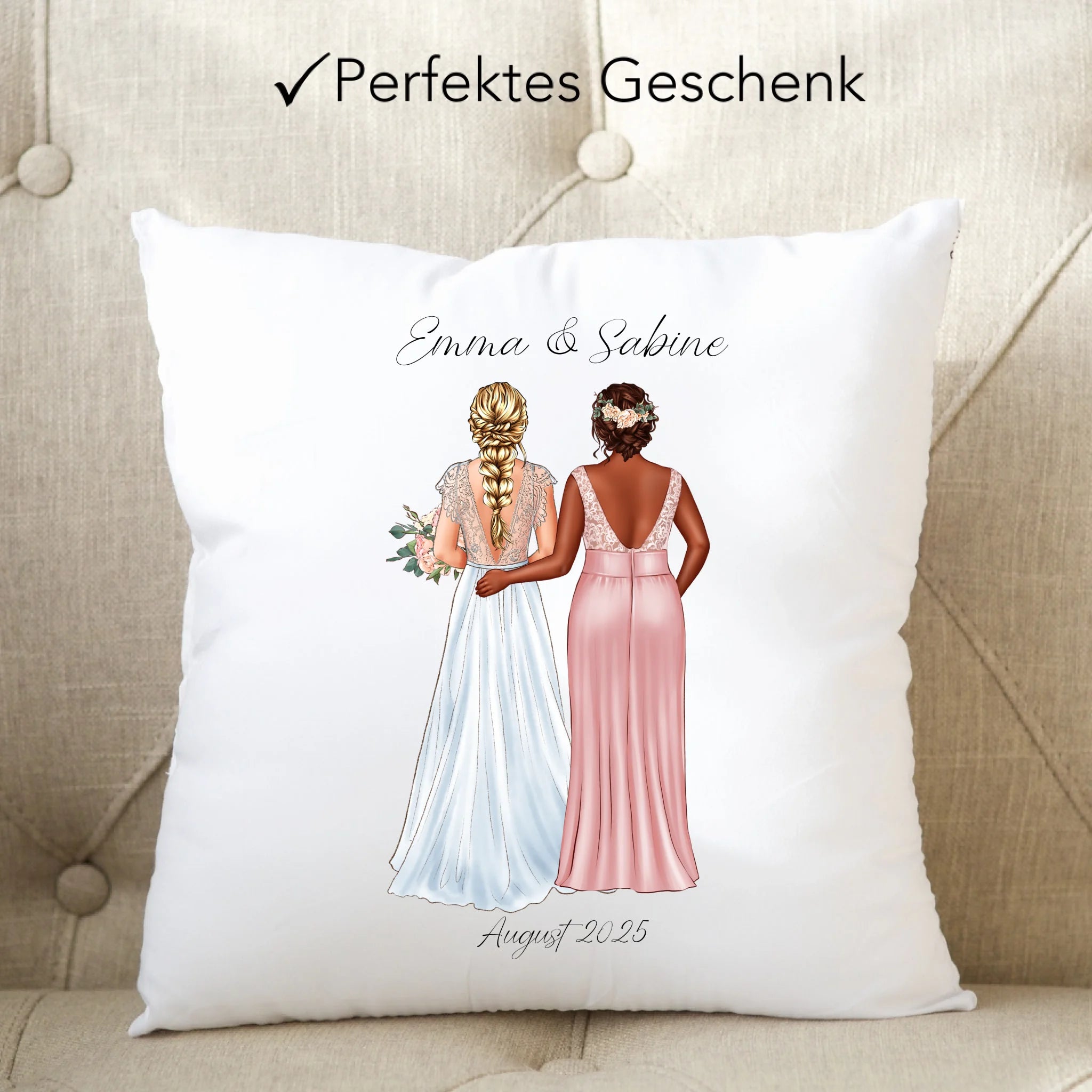 Kissen Trauzeugin Personalisiert mit Name der Braut & Brautjungfer, Frage & Danke-Geschenk für Freundinnen Dankeschön Brautparty & Brautjungfern JGA - Kissen inkl. Füllung