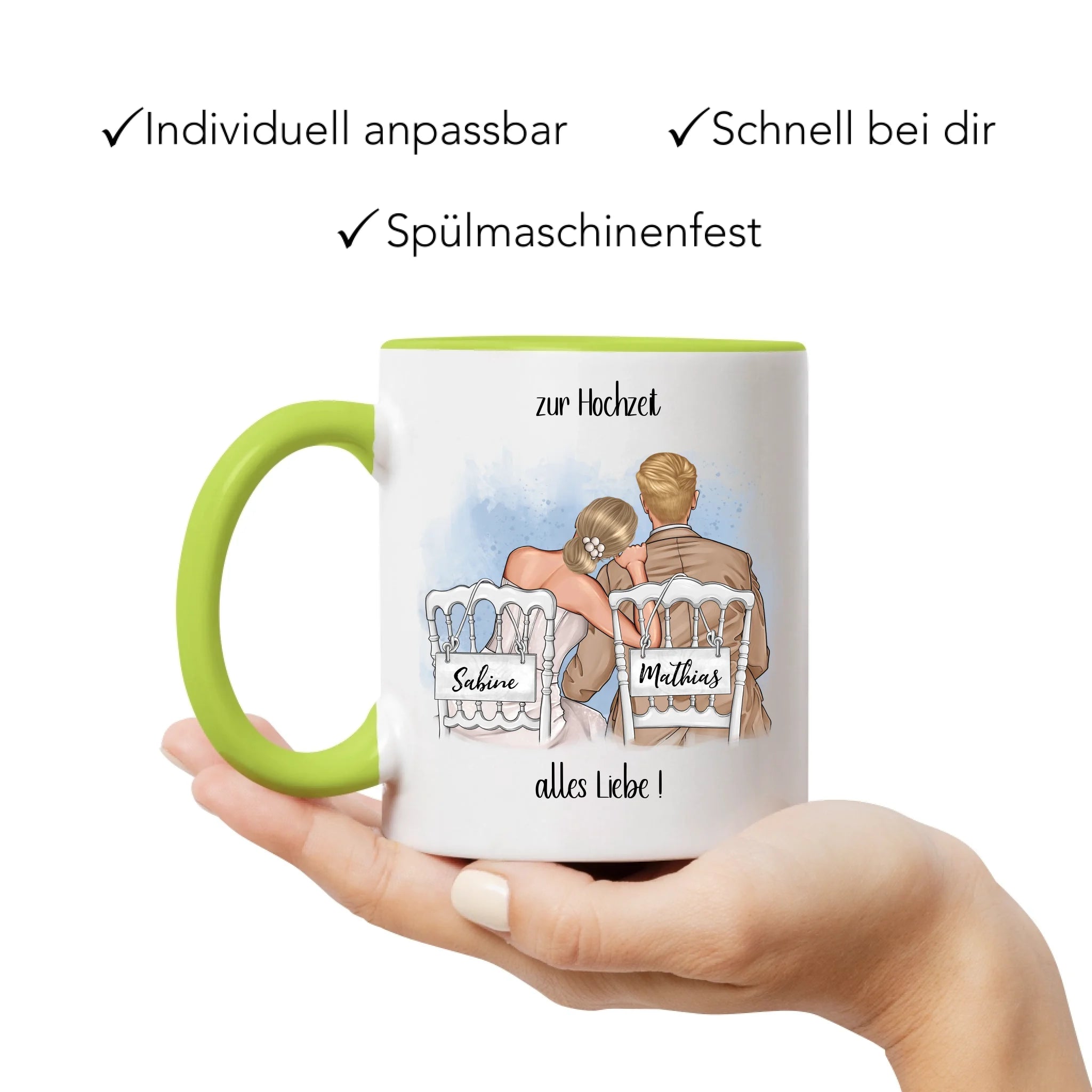 Tasse zur Hochzeit, Personalisiert mit Namen, Brautpaar Geschenkidee Paar Hochzeitstag Hochzeitsgeschenk Heirat Paar