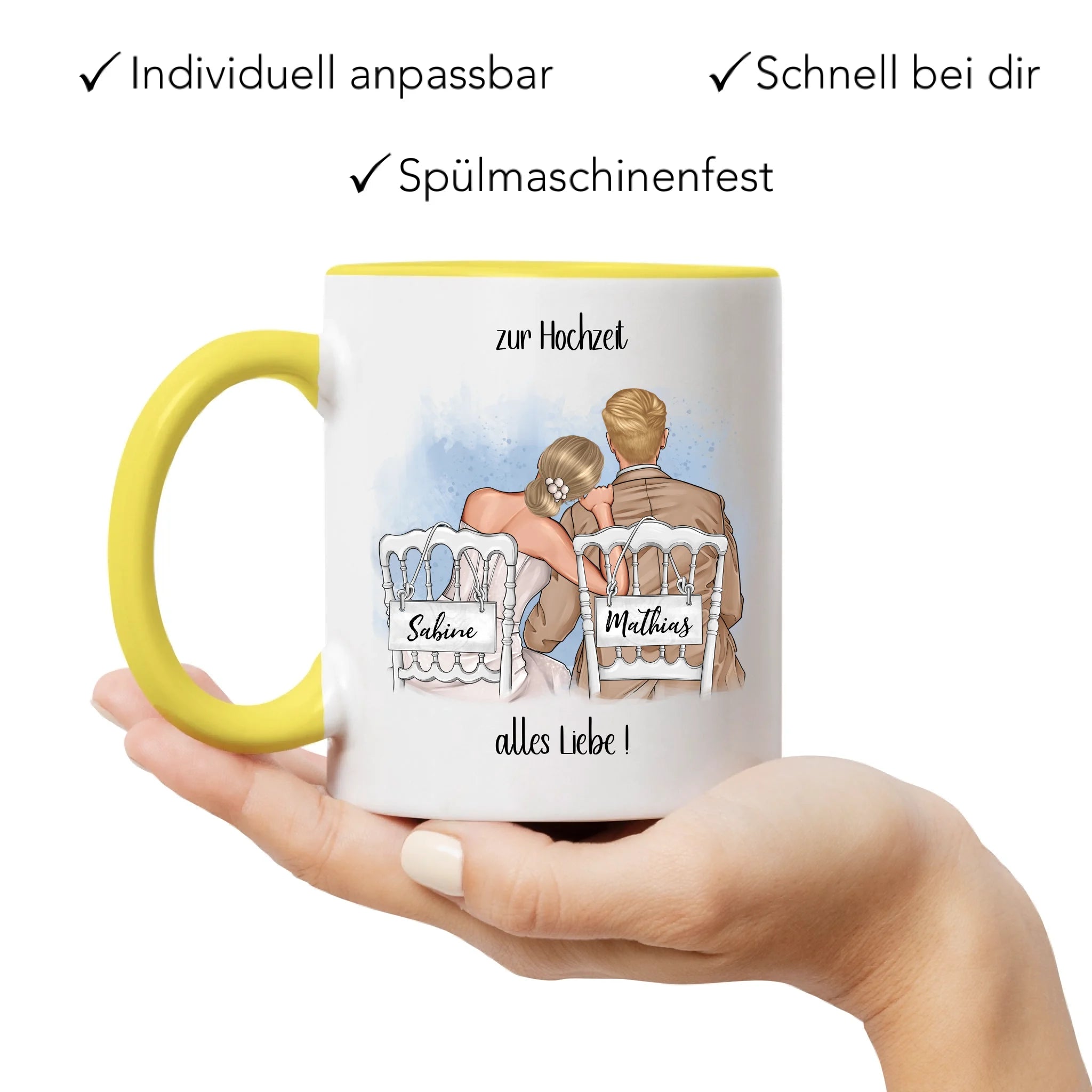 Tasse zur Hochzeit, Personalisiert mit Namen, Brautpaar Geschenkidee Paar Hochzeitstag Hochzeitsgeschenk Heirat Paar