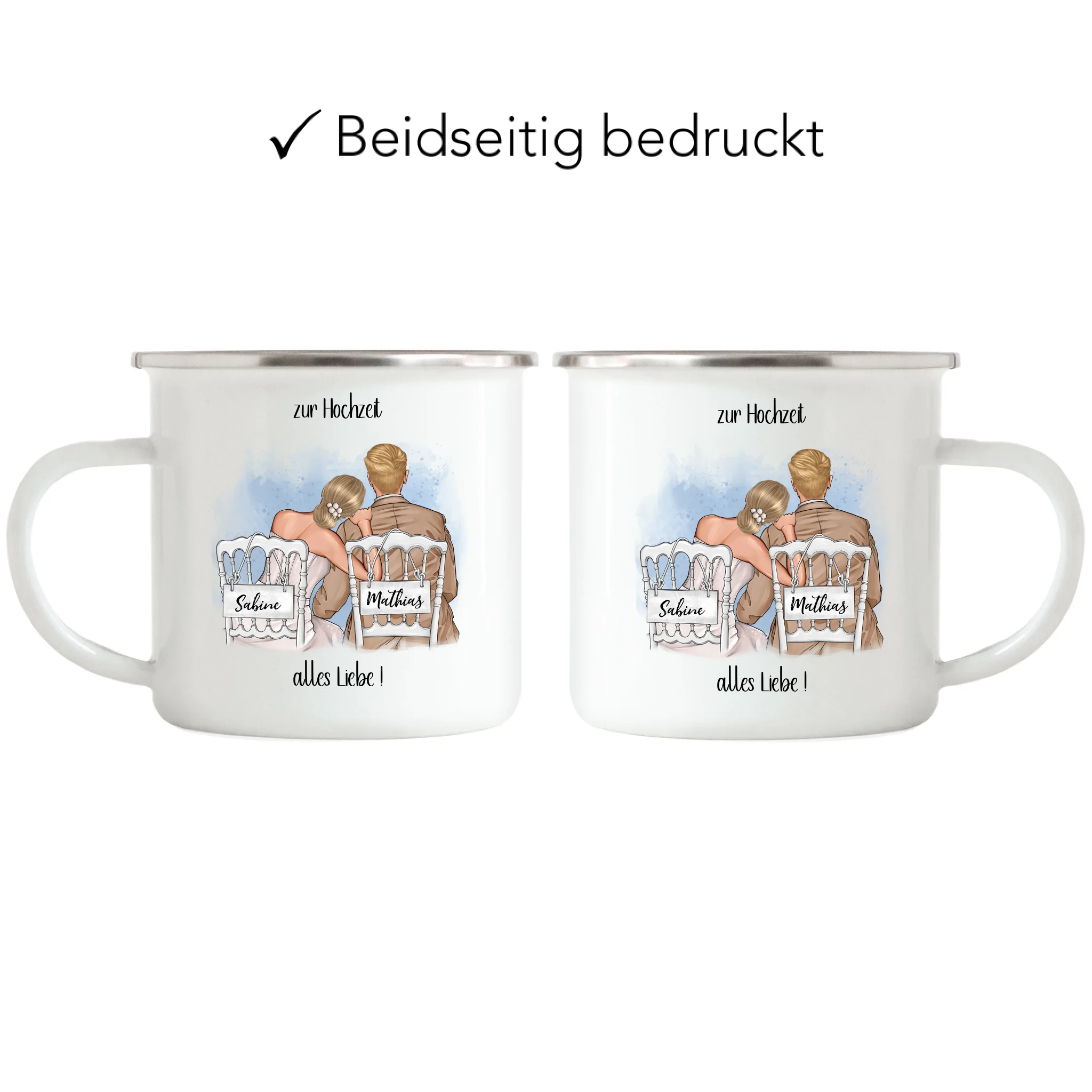 Tasse zur Hochzeit, Personalisiert mit Namen, Brautpaar Geschenkidee Paar Hochzeitstag Hochzeitsgeschenk Heirat Paar - Emaille Tasse