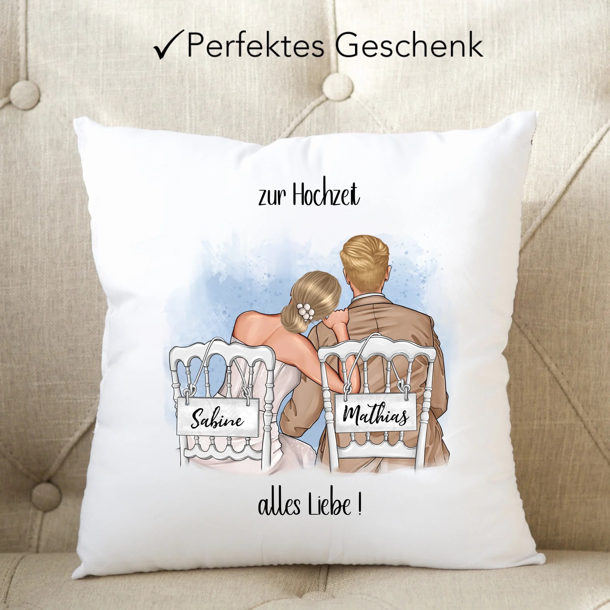 Kissen zur Hochzeit, Personalisiert mit Namen, Brautpaar Geschenkidee Paar Hochzeitstag Hochzeitsgeschenk Heirat Paar - Kissen inkl. Füllung