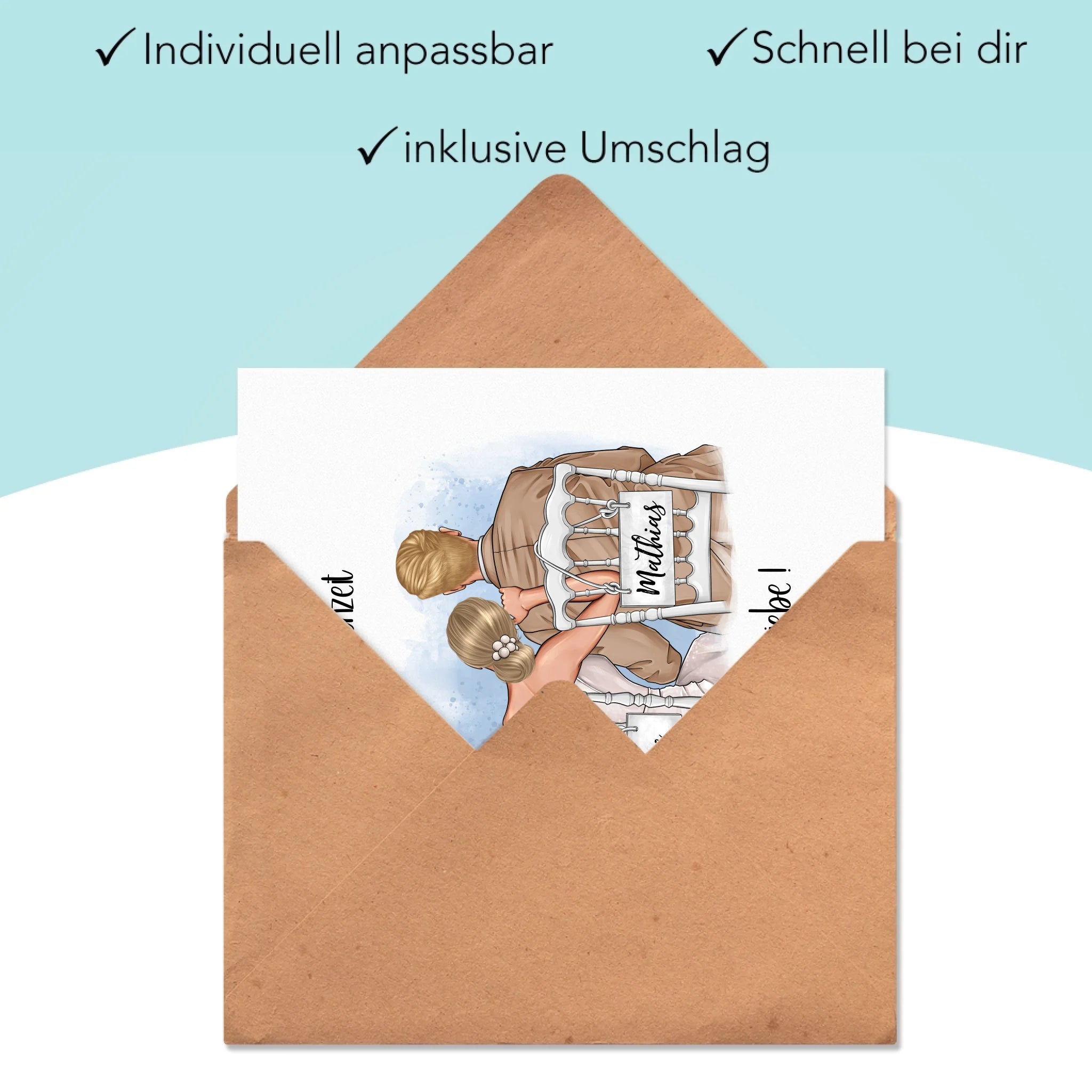 Karte zur Hochzeit, Geldgeschenk zur Hochzeit mit Namen, Brautpaar Geschenkidee Paar Hochzeitstag Hochzeitsgeschenk Heirat Paar - Klappkarte mit Umschlag