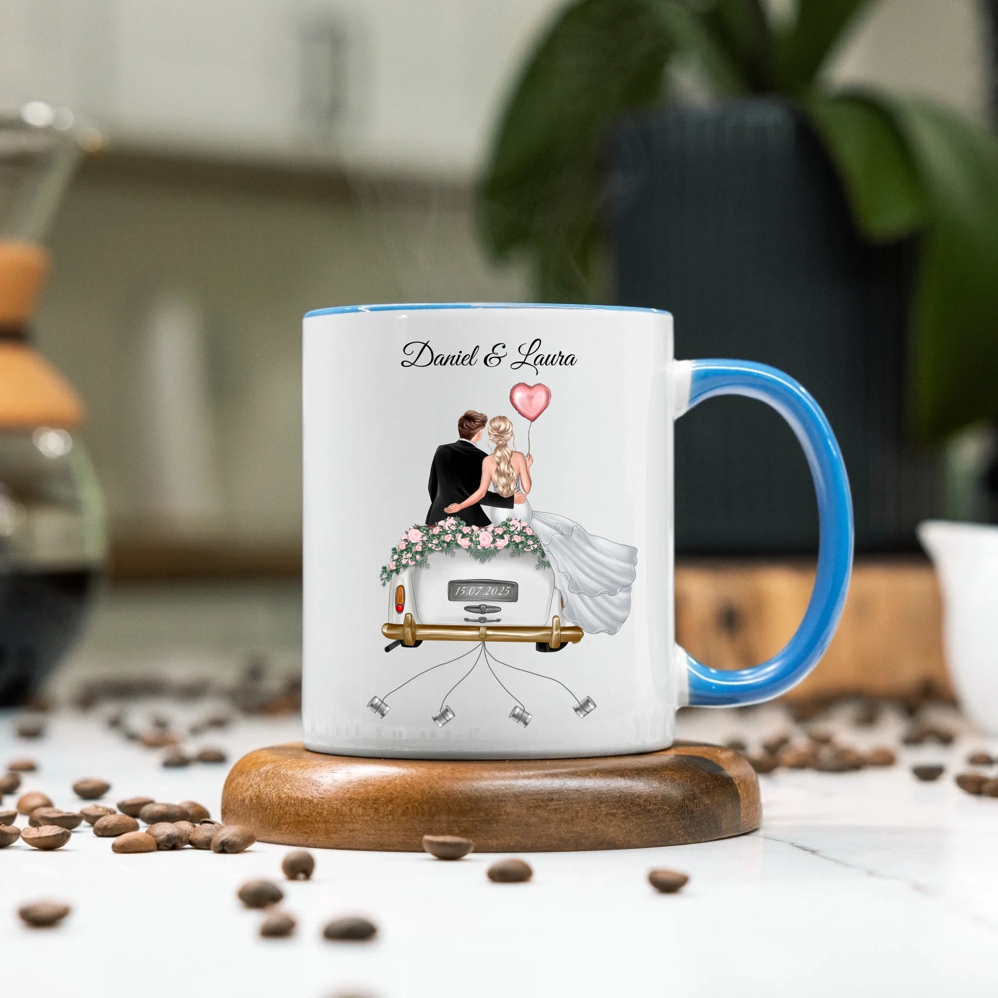 Tasse Hochzeitsgeschenk mit Namen und Brautpaar, Geschenkidee zur Hochzeit Personalisiert, Hochzeitstag, Heirat, Paar