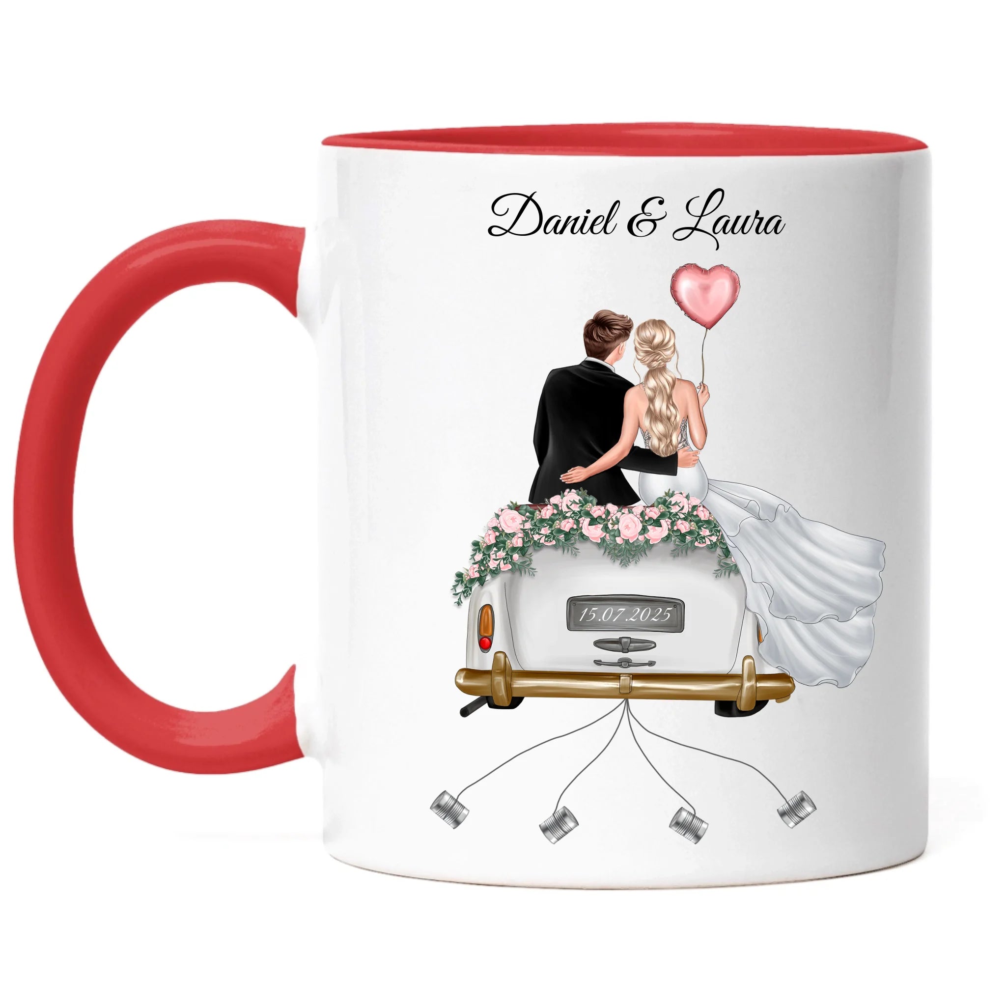 Tasse Hochzeitsgeschenk mit Namen und Brautpaar, Geschenkidee zur Hochzeit Personalisiert, Hochzeitstag, Heirat, Paar