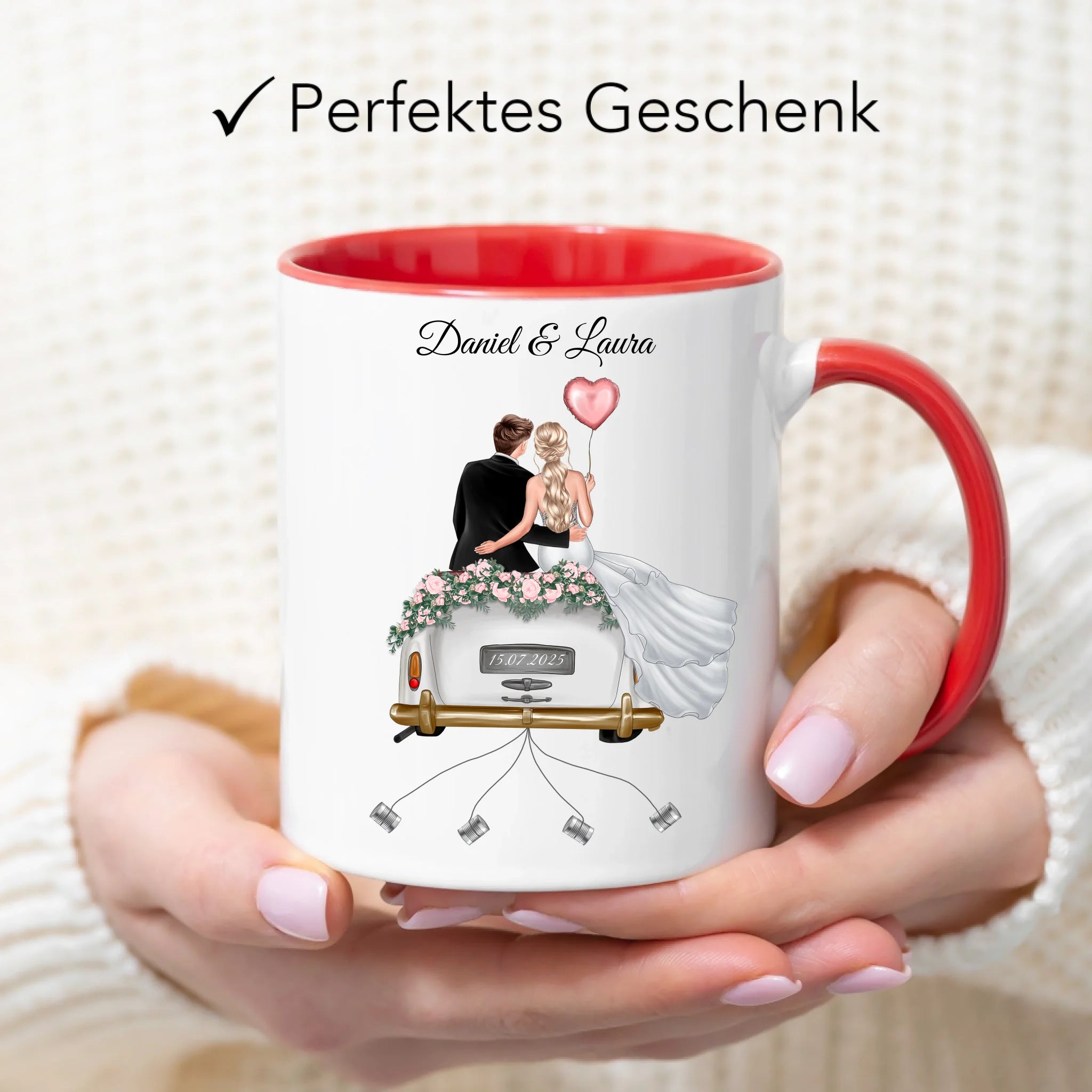 Tasse Hochzeitsgeschenk mit Namen und Brautpaar, Geschenkidee zur Hochzeit Personalisiert, Hochzeitstag, Heirat, Paar