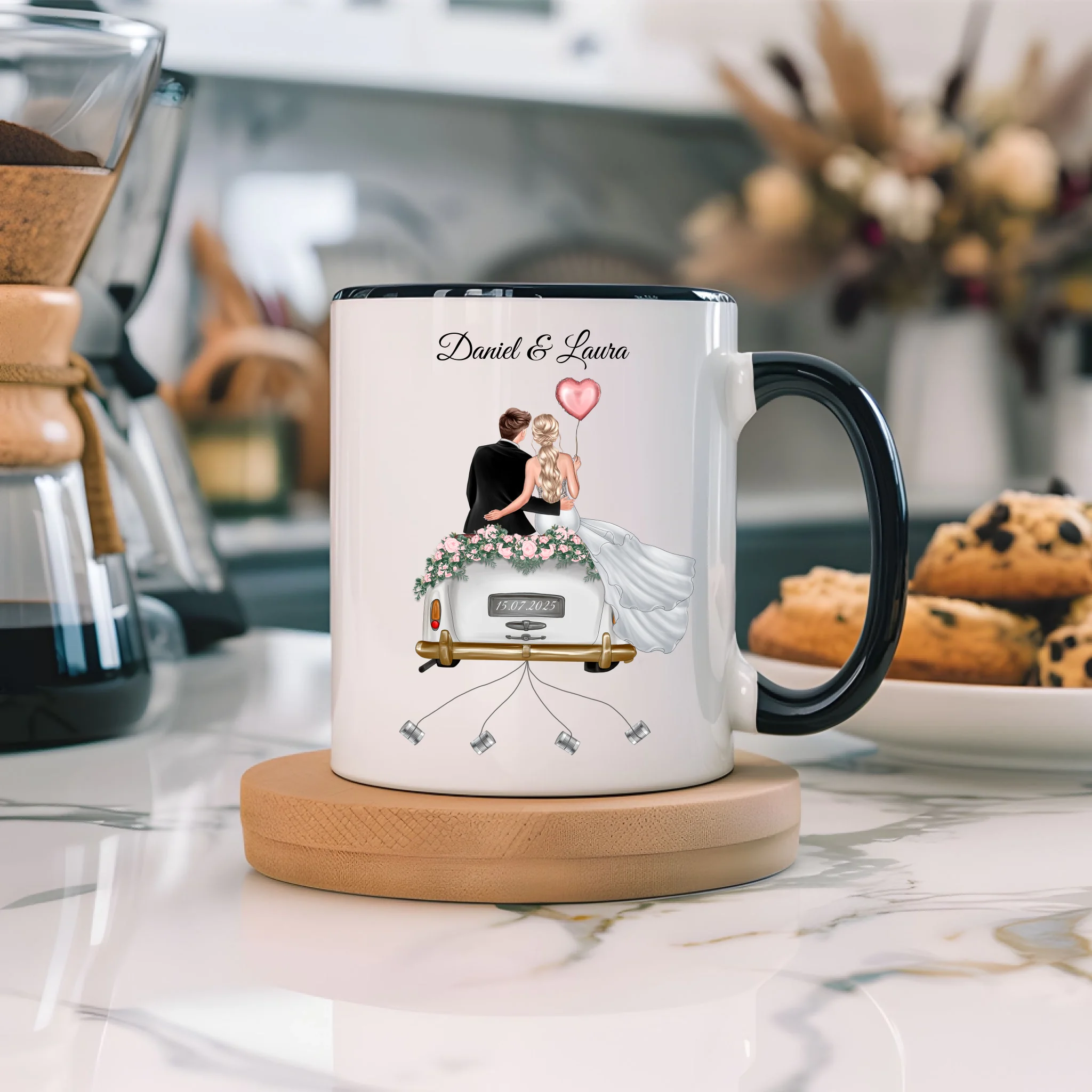 Tasse Hochzeitsgeschenk mit Namen und Brautpaar, Geschenkidee zur Hochzeit Personalisiert, Hochzeitstag, Heirat, Paar