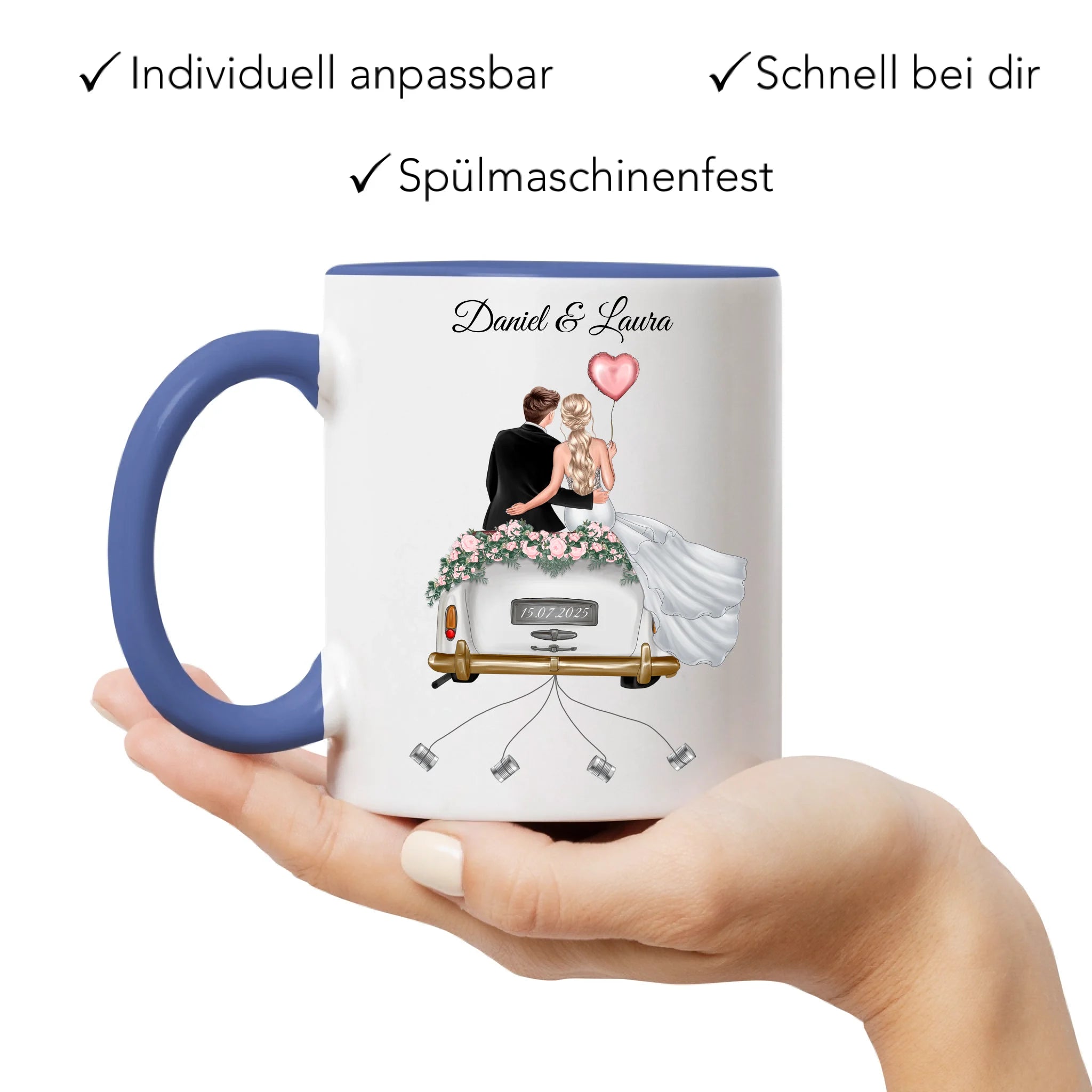 Tasse Hochzeitsgeschenk mit Namen und Brautpaar, Geschenkidee zur Hochzeit Personalisiert, Hochzeitstag, Heirat, Paar