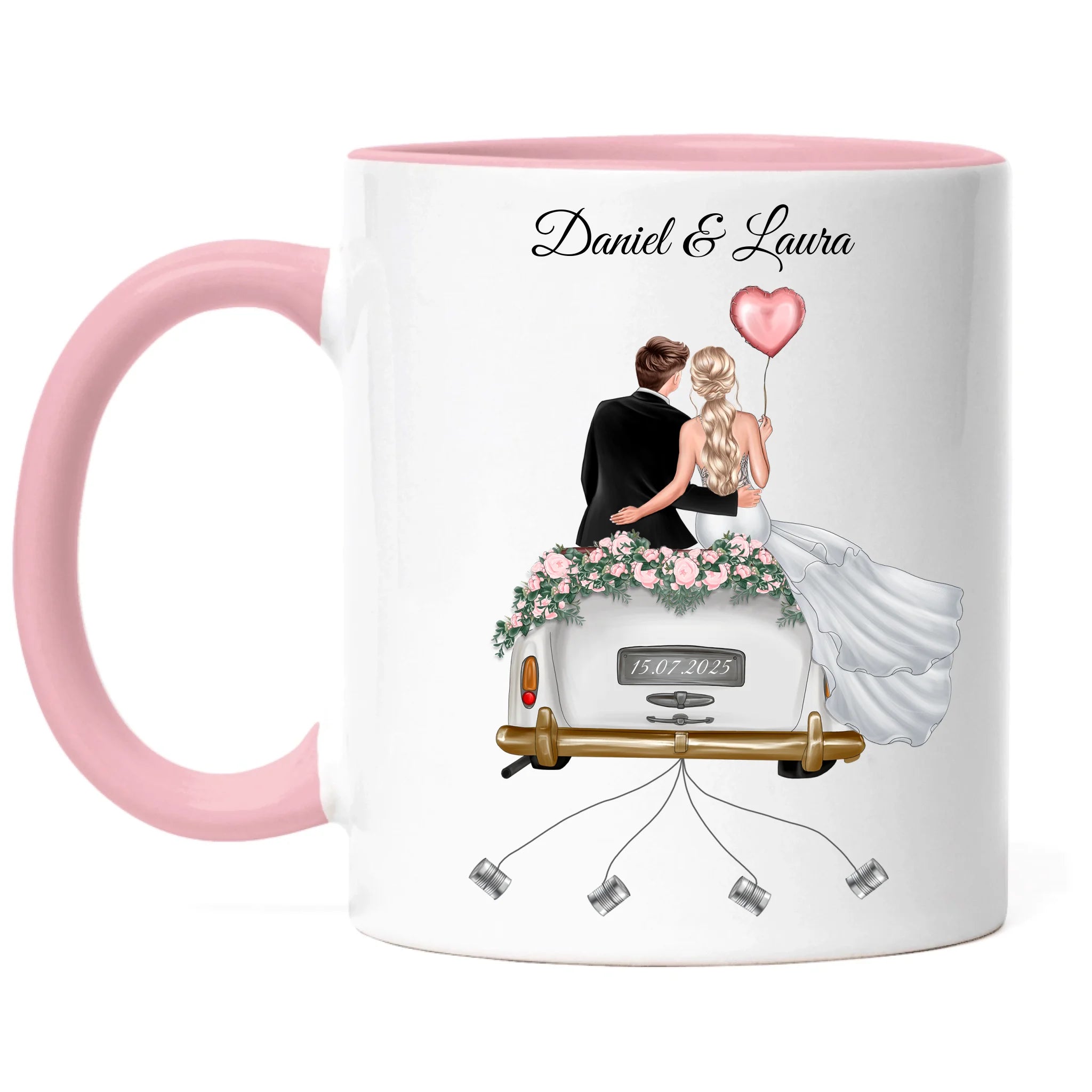 Tasse Hochzeitsgeschenk mit Namen und Brautpaar, Geschenkidee zur Hochzeit Personalisiert, Hochzeitstag, Heirat, Paar