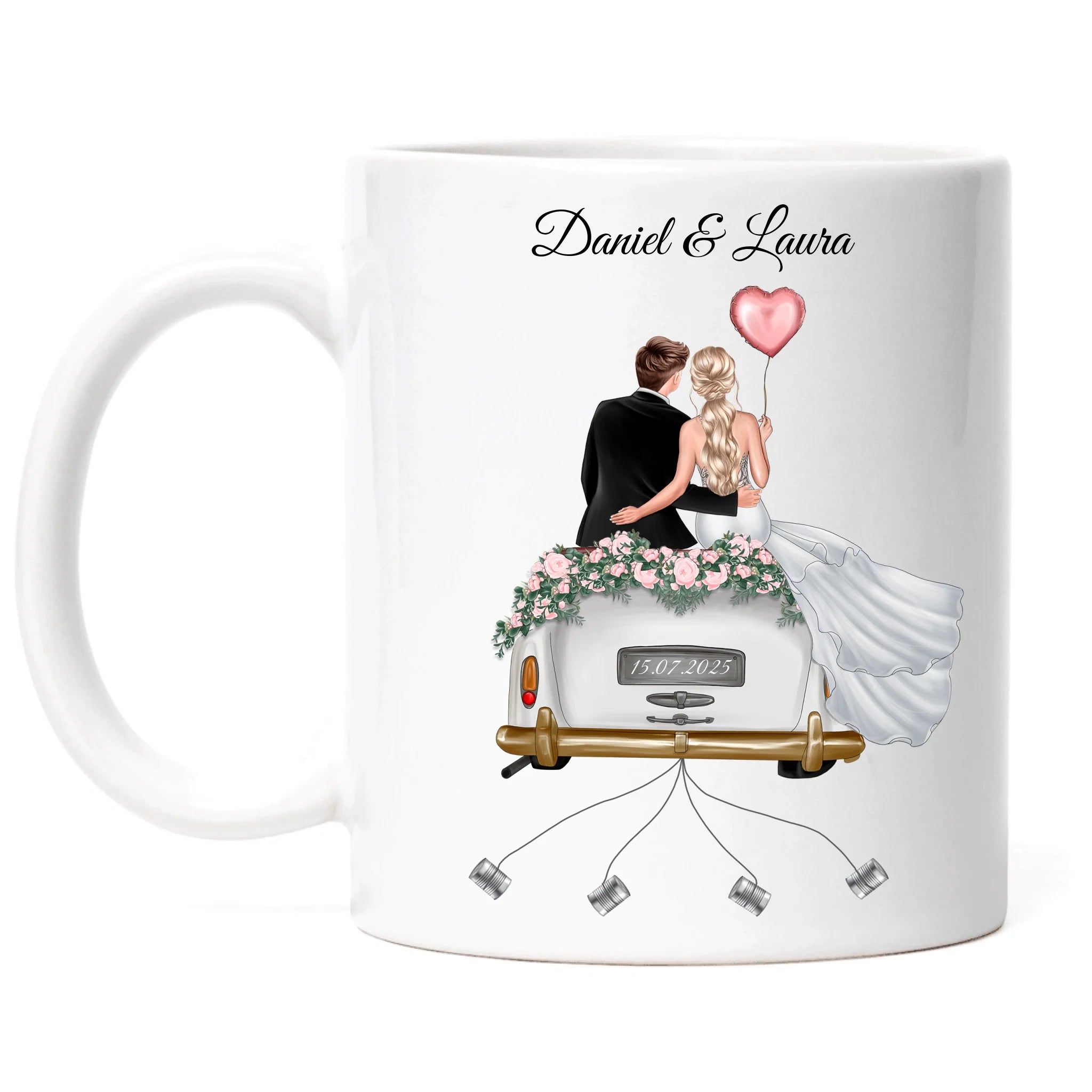Tasse Hochzeitsgeschenk mit Namen und Brautpaar, Geschenkidee zur Hochzeit Personalisiert, Hochzeitstag, Heirat, Paar