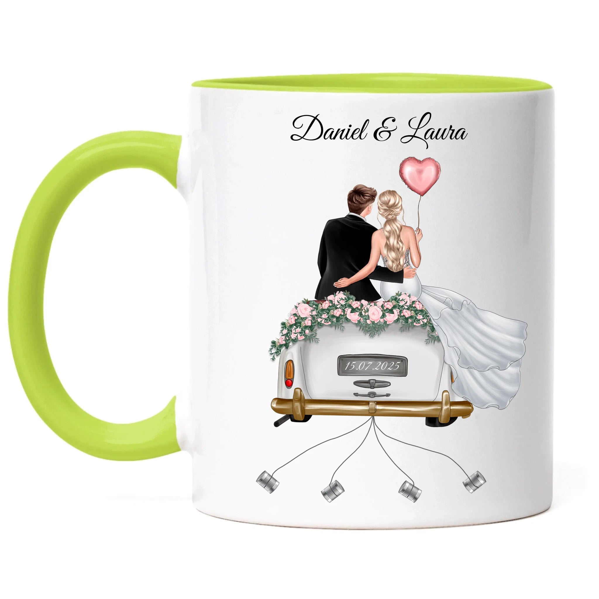 Tasse Hochzeitsgeschenk mit Namen und Brautpaar, Geschenkidee zur Hochzeit Personalisiert, Hochzeitstag, Heirat, Paar