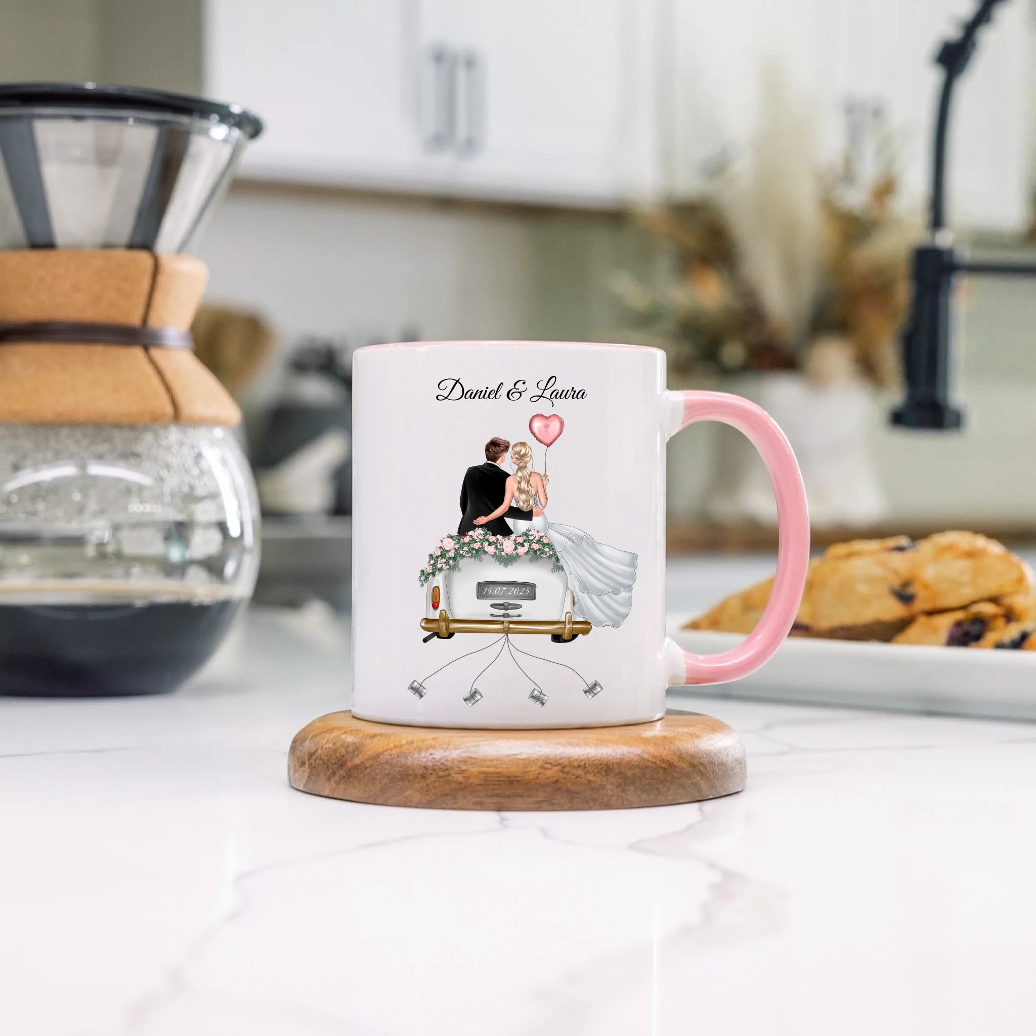 Tasse Hochzeitsgeschenk mit Namen und Brautpaar, Geschenkidee zur Hochzeit Personalisiert, Hochzeitstag, Heirat, Paar