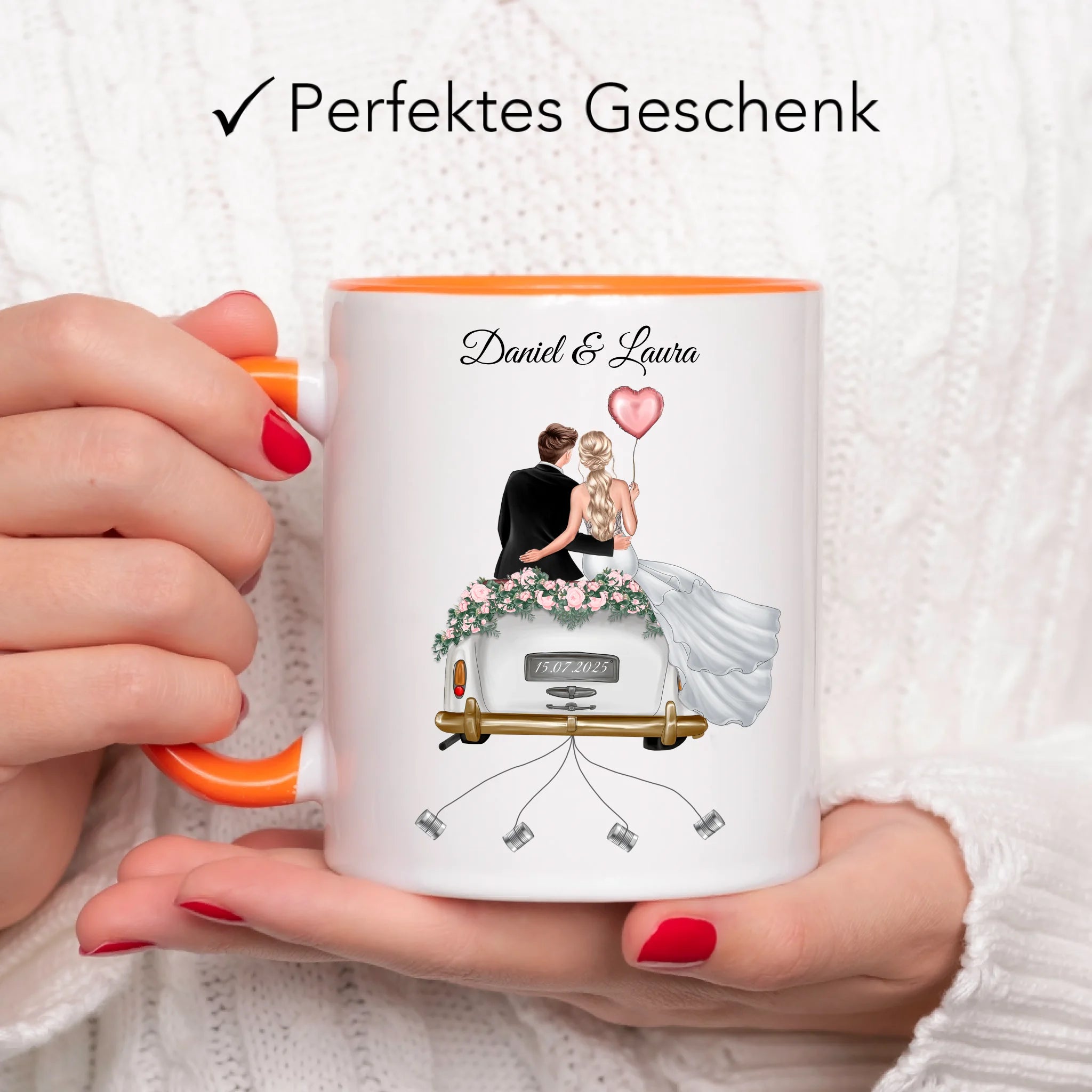 Tasse Hochzeitsgeschenk mit Namen und Brautpaar, Geschenkidee zur Hochzeit Personalisiert, Hochzeitstag, Heirat, Paar