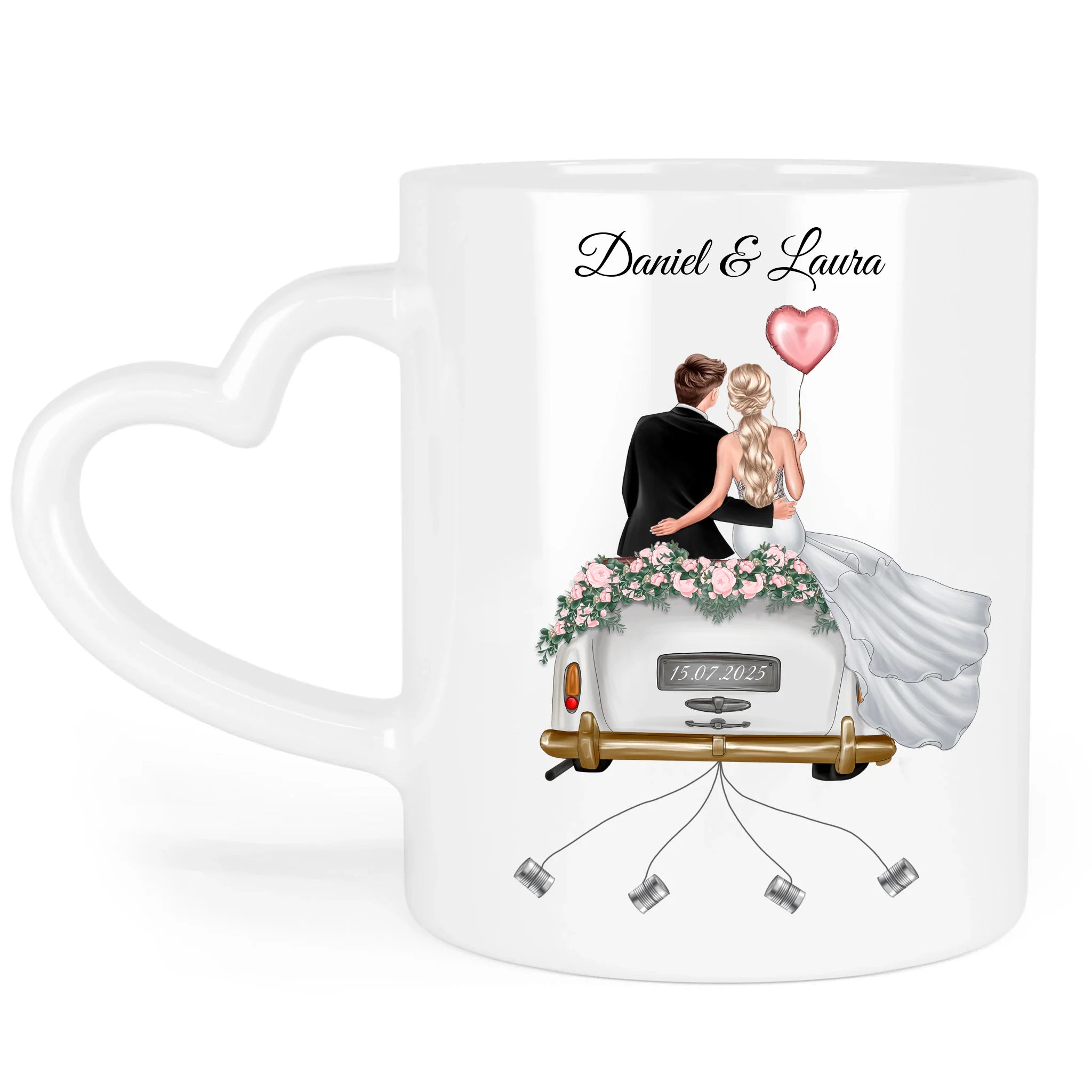Tasse Hochzeitsgeschenk mit Namen und Brautpaar, Geschenkidee zur Hochzeit Personalisiert, Hochzeitstag, Heirat, Paar