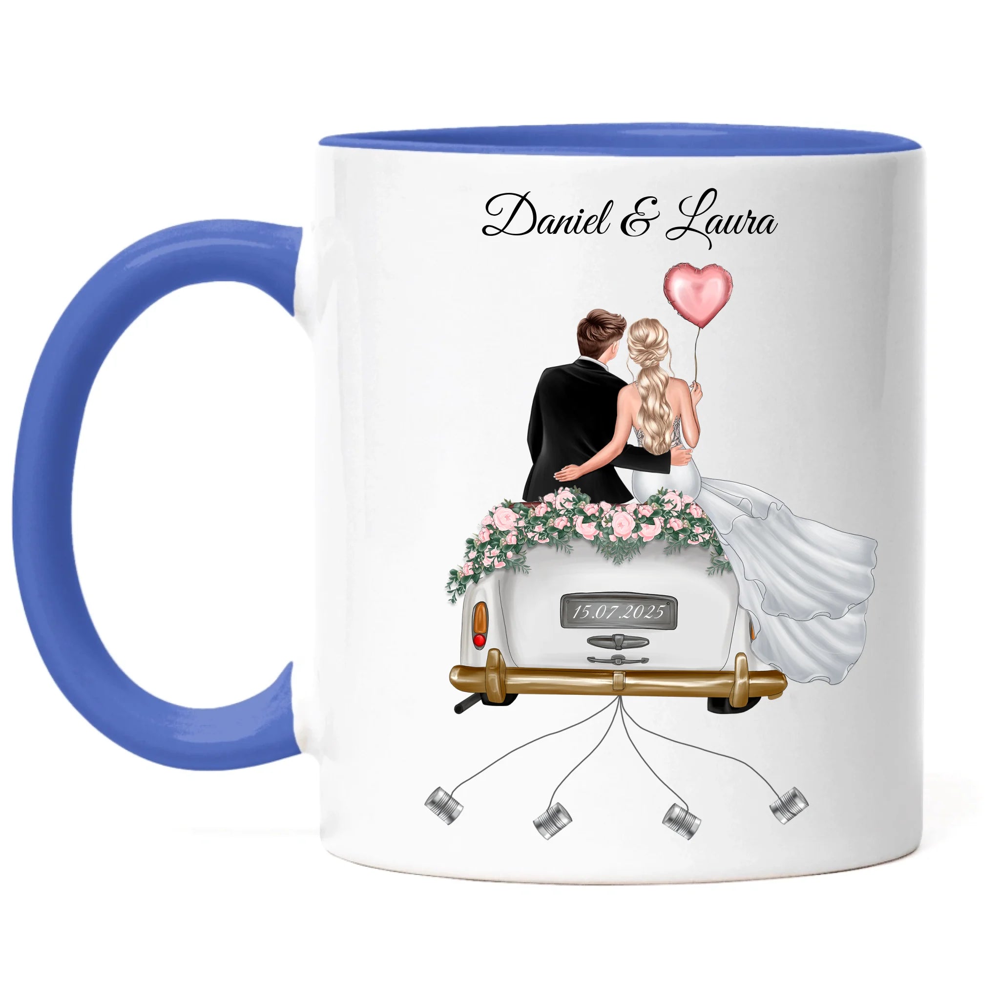 Tasse Hochzeitsgeschenk mit Namen und Brautpaar, Geschenkidee zur Hochzeit Personalisiert, Hochzeitstag, Heirat, Paar