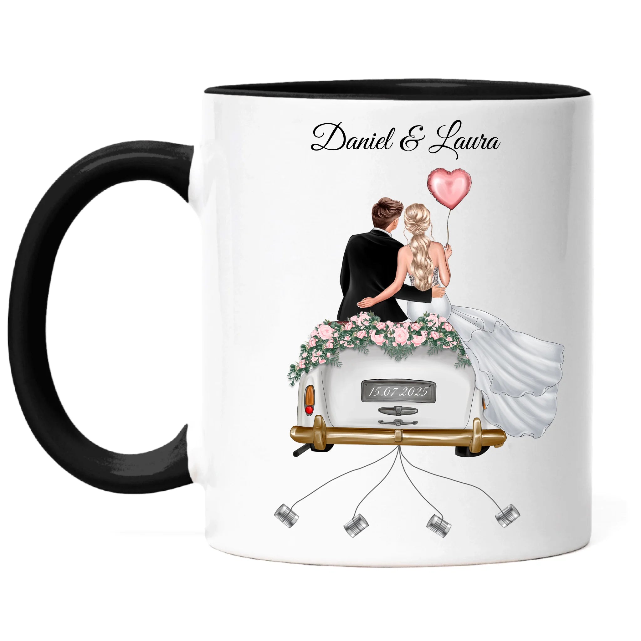 Tasse Hochzeitsgeschenk mit Namen und Brautpaar, Geschenkidee zur Hochzeit Personalisiert, Hochzeitstag, Heirat, Paar