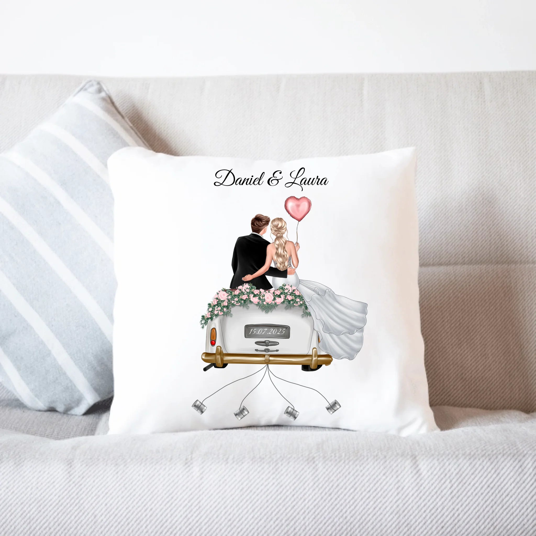 Kissen Hochzeitsgeschenk mit Namen und Brautpaar, Geschenkidee zur Hochzeit Personalisiert, Hochzeitstag, Heirat, Paar - Kissen inkl. Füllung